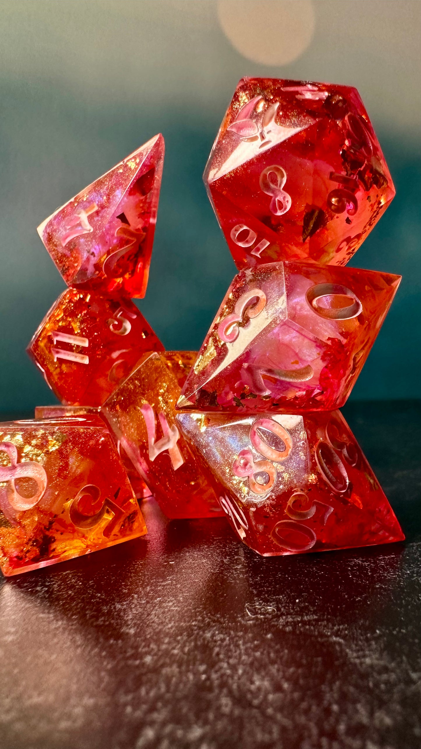 Lesbian Pride 8 piece polyhedral dice set (Large) (Beta) Pobody's Nerfect