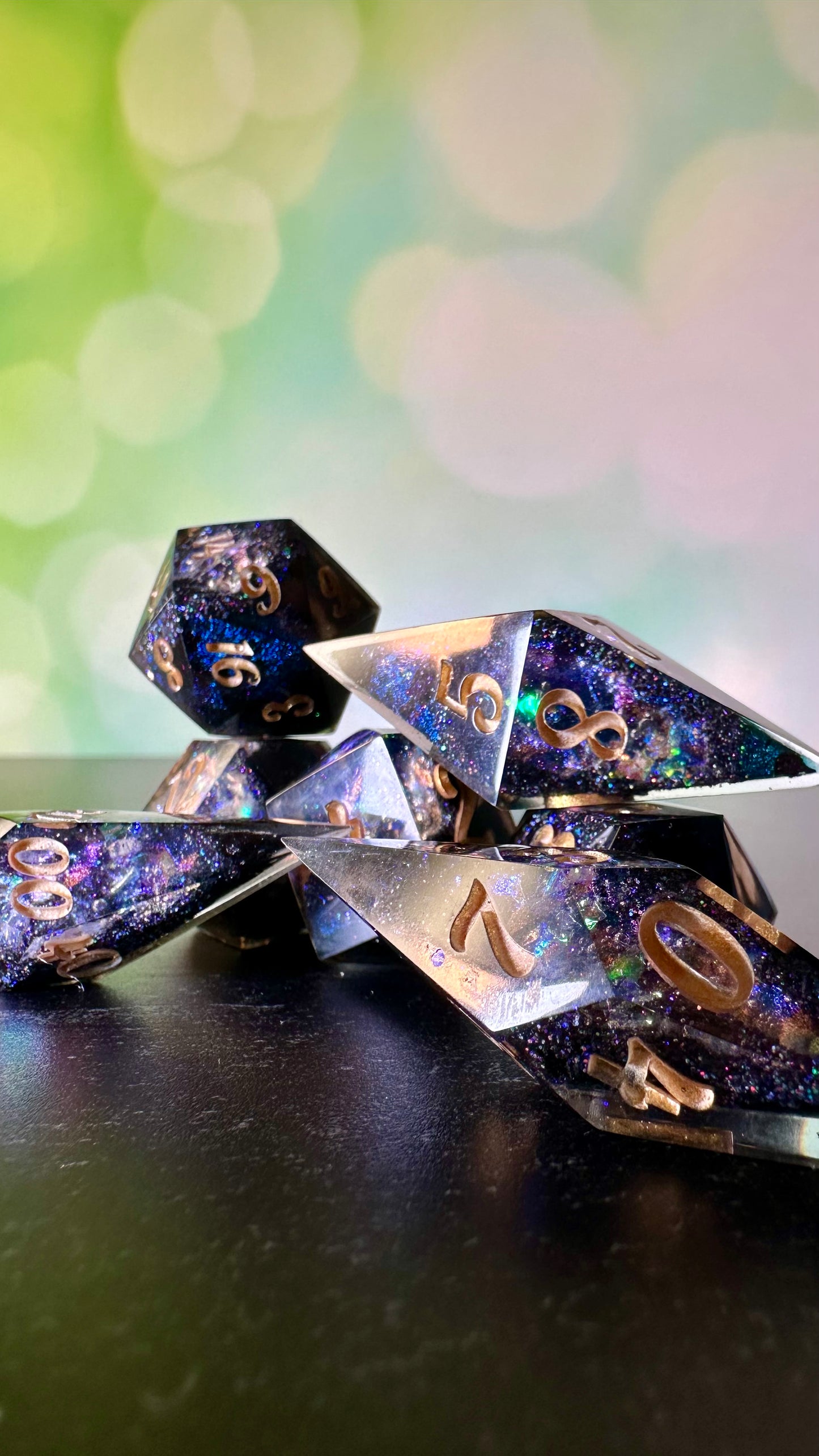 Agent Night Geode - 8 piece polyhedral dice set- (Pointy Bois)- Pobody’s Nerfect