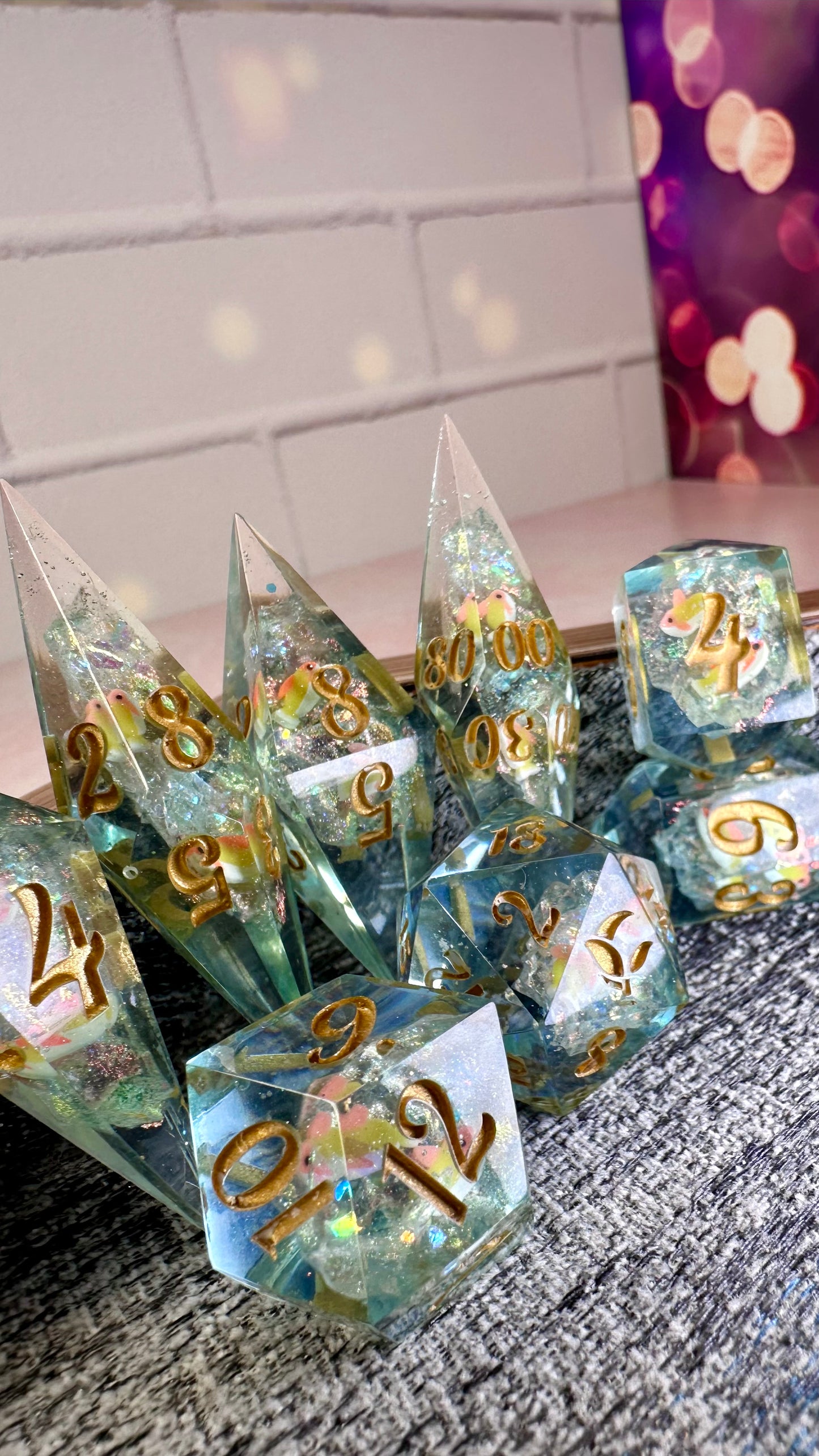 Mom's Koi Pond Geode Dice- 8 piece polyhedral dice set- (Pointy Bois)
