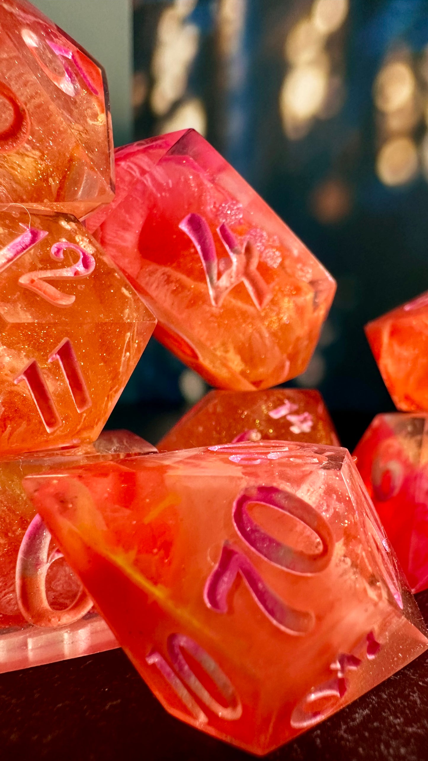 Neon Lesbian Pride 8 piece polyhedral dice set (Large) (Beta) Pobody's Nerfect