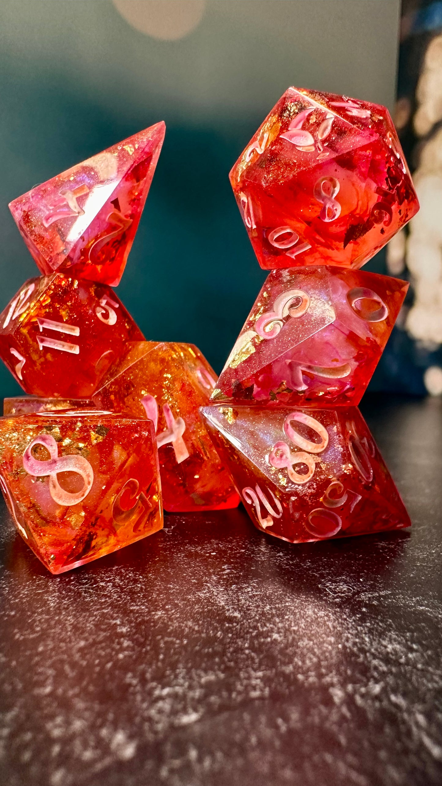 Lesbian Pride 8 piece polyhedral dice set (Large) (Beta) Pobody's Nerfect