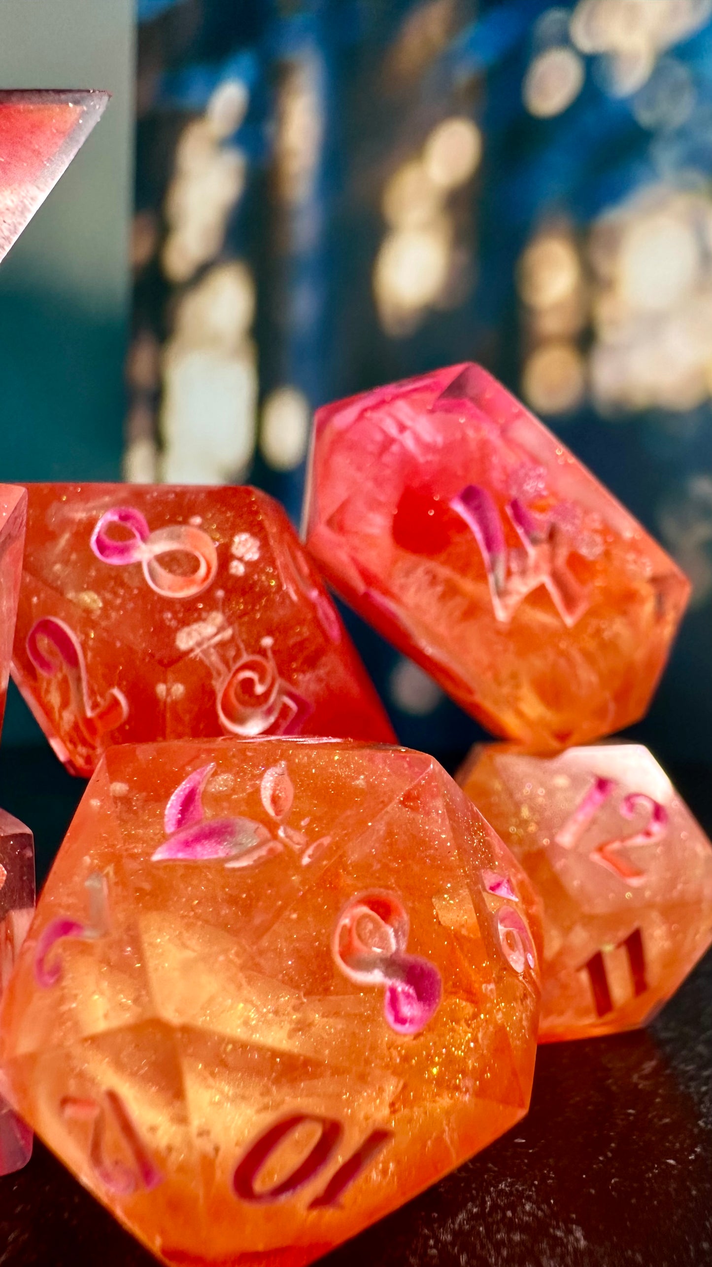 Neon Lesbian Pride 8 piece polyhedral dice set (Large) (Beta) Pobody's Nerfect