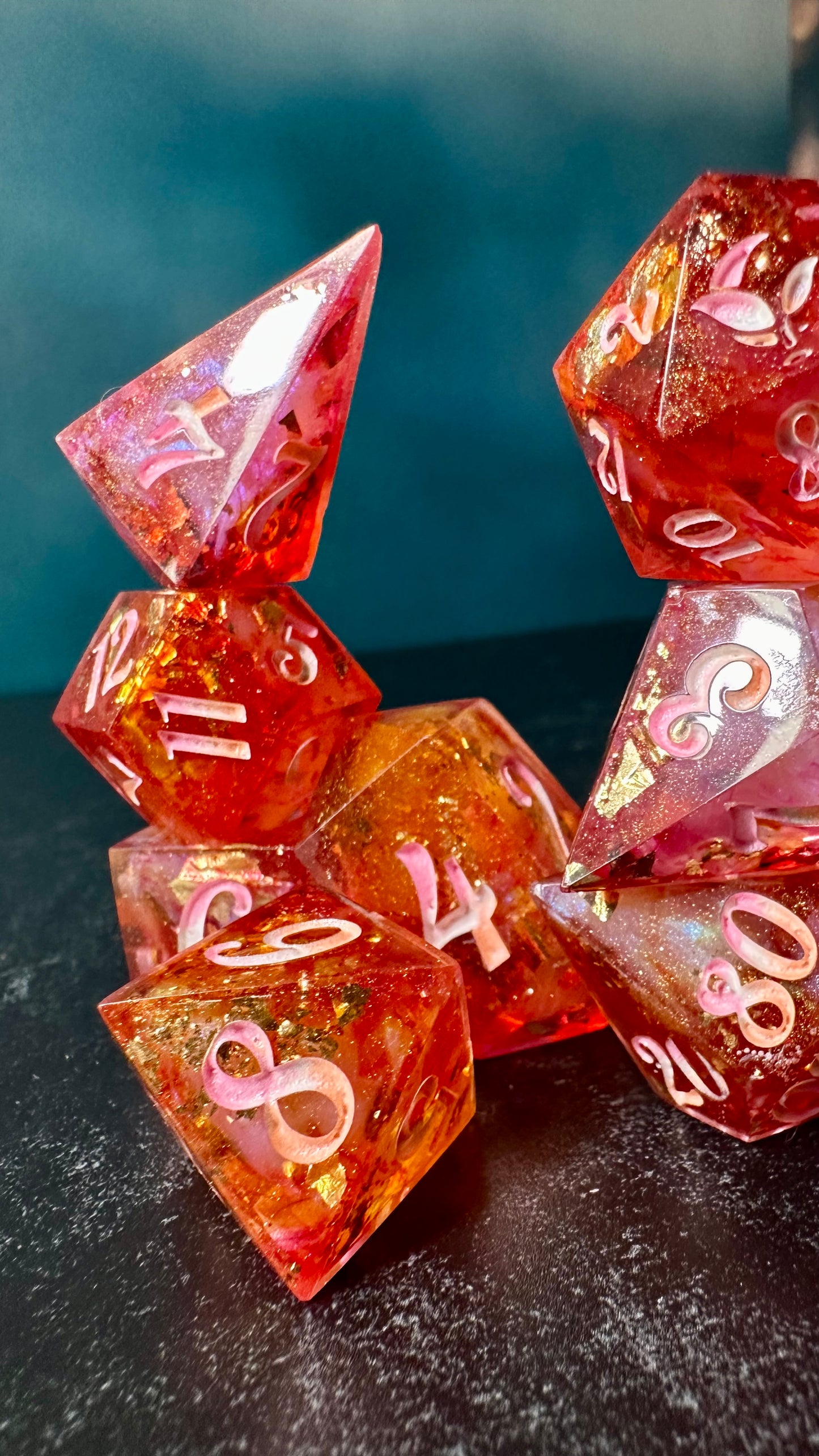 Lesbian Pride 8 piece polyhedral dice set (Large) (Beta) Pobody's Nerfect