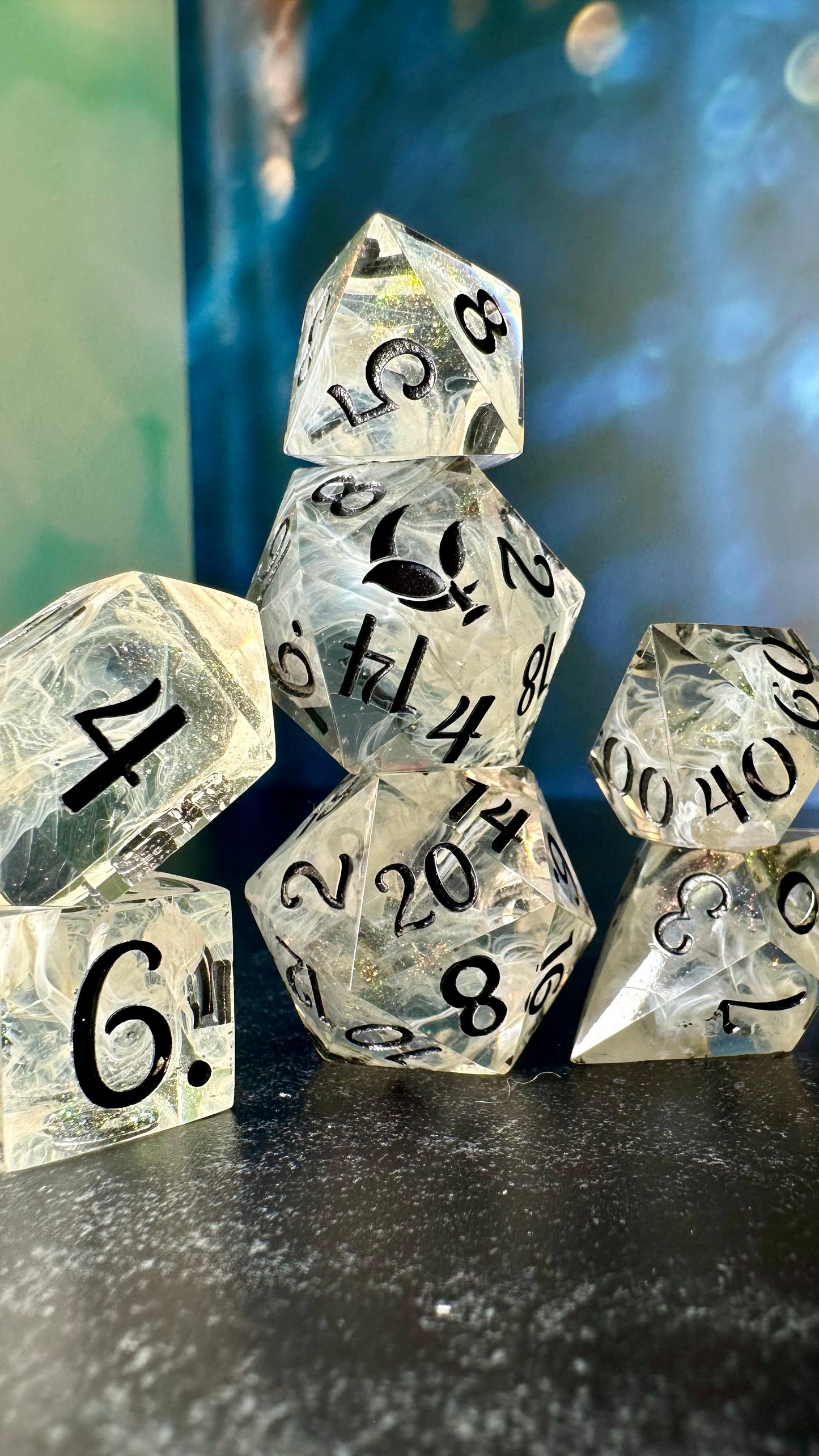 Aziraphale- 8 piece polyhedral dice set