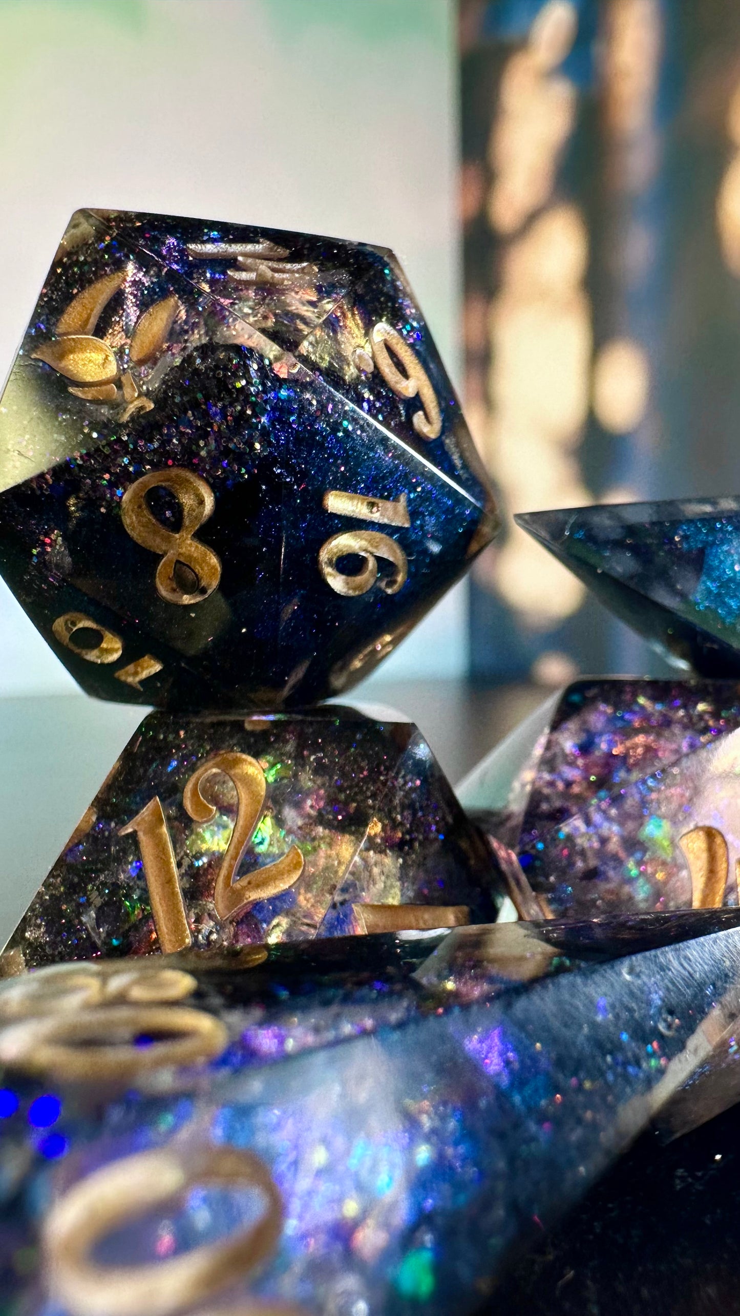 Agent Night Geode - 8 piece polyhedral dice set- (Pointy Bois)- Pobody’s Nerfect