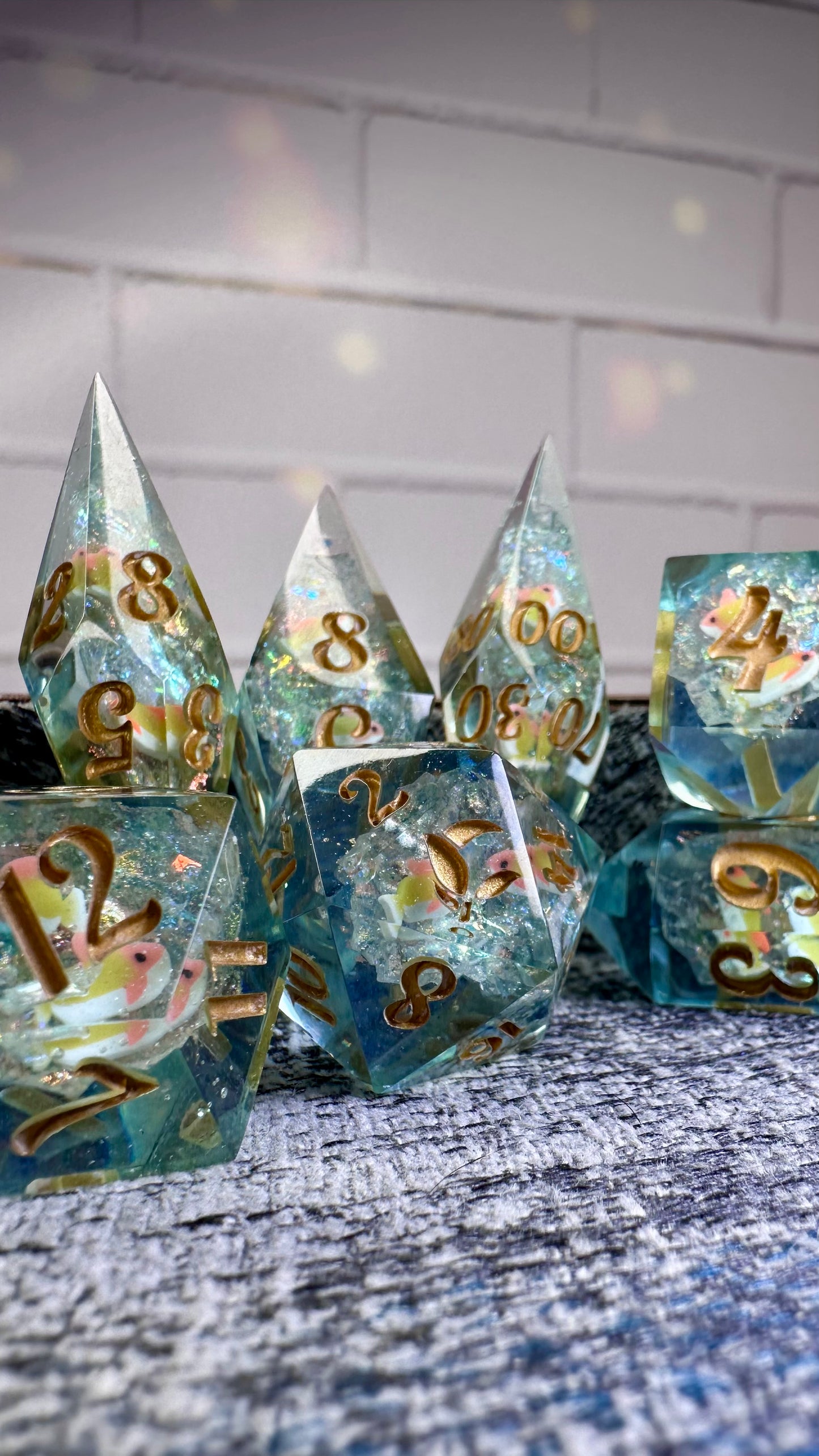 Mom's Koi Pond Geode Dice- 8 piece polyhedral dice set- (Pointy Bois)