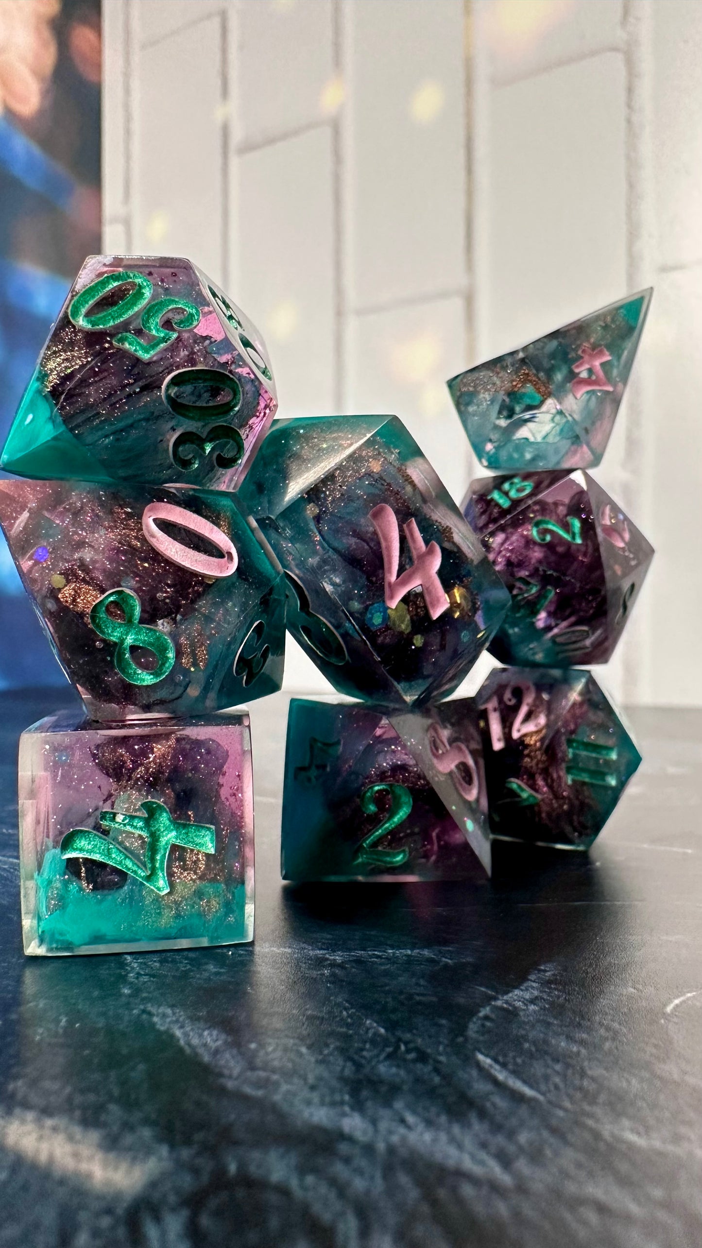 “No. One Mourns the Wicked”- 8 piece polyhedral dice set (Large)