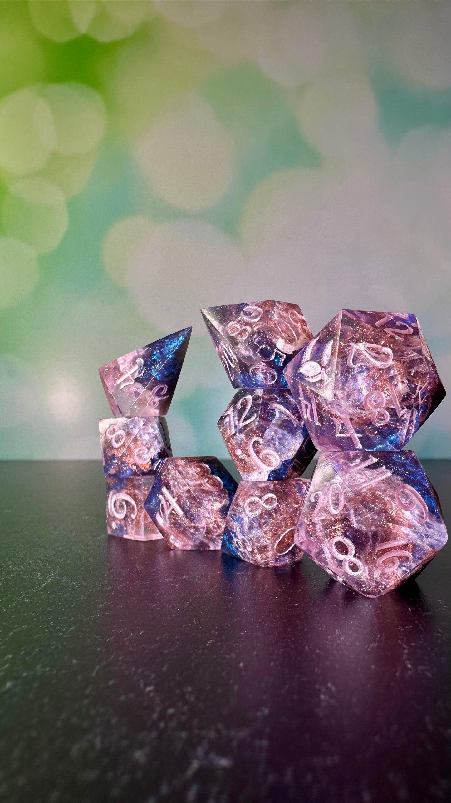The Dawn Court Redux- 8 piece polyhedral dice set