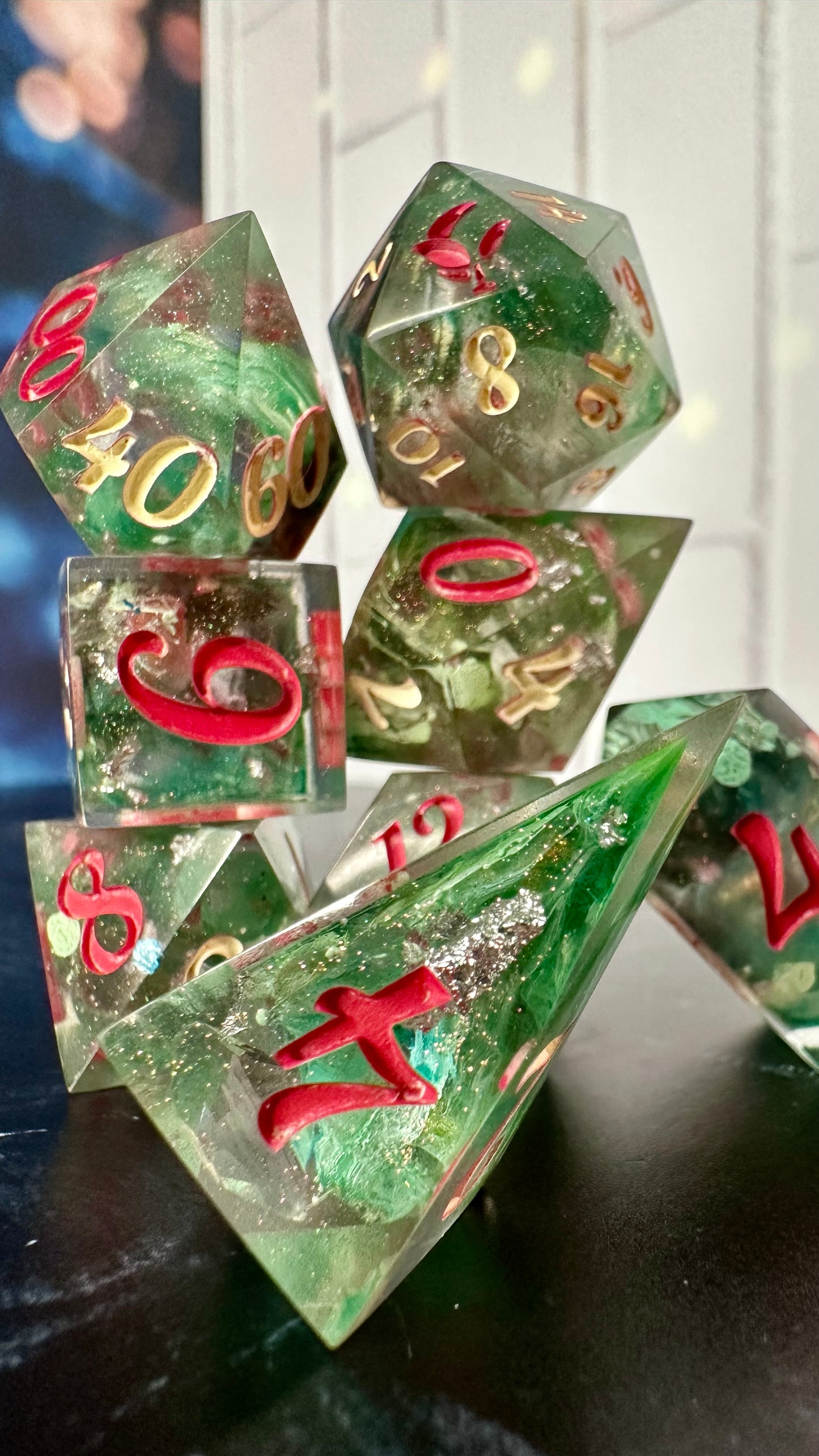 “Poppies are my favorite”- 8 piece polyhedral dice set (Large)