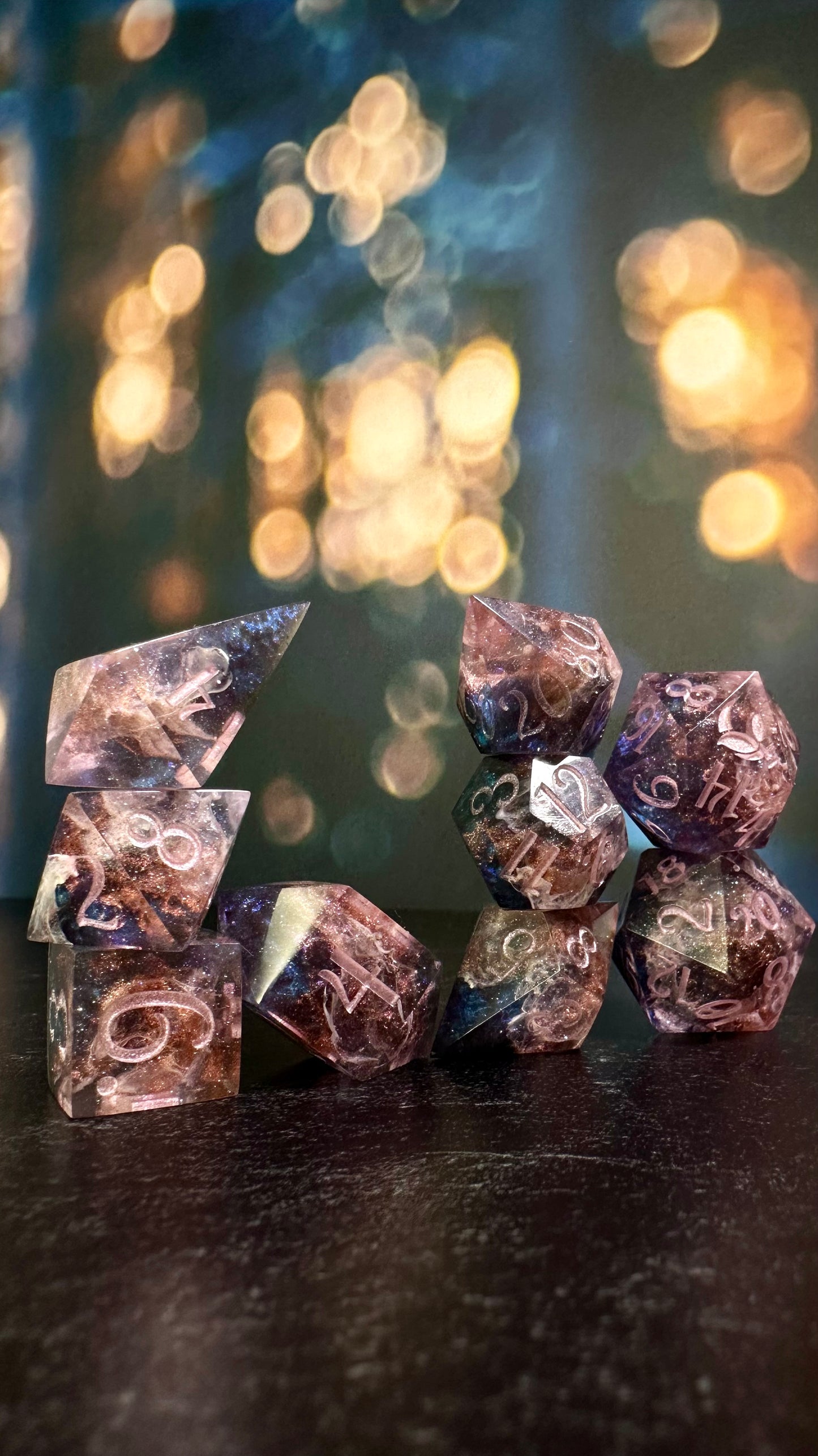 The Dawn Court Redux- 8 piece polyhedral dice set
