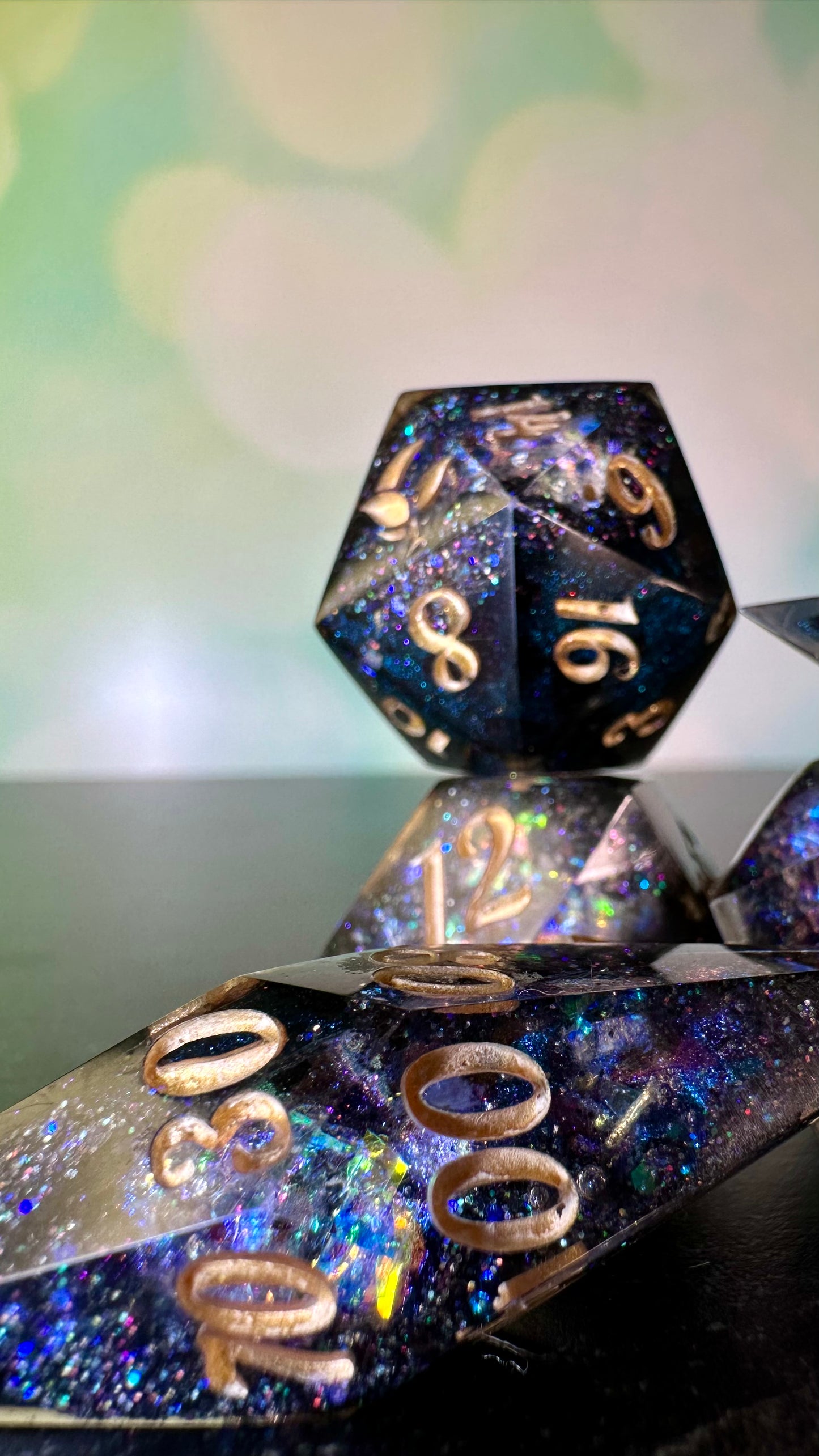 Agent Night Geode - 8 piece polyhedral dice set- (Pointy Bois)- Pobody’s Nerfect