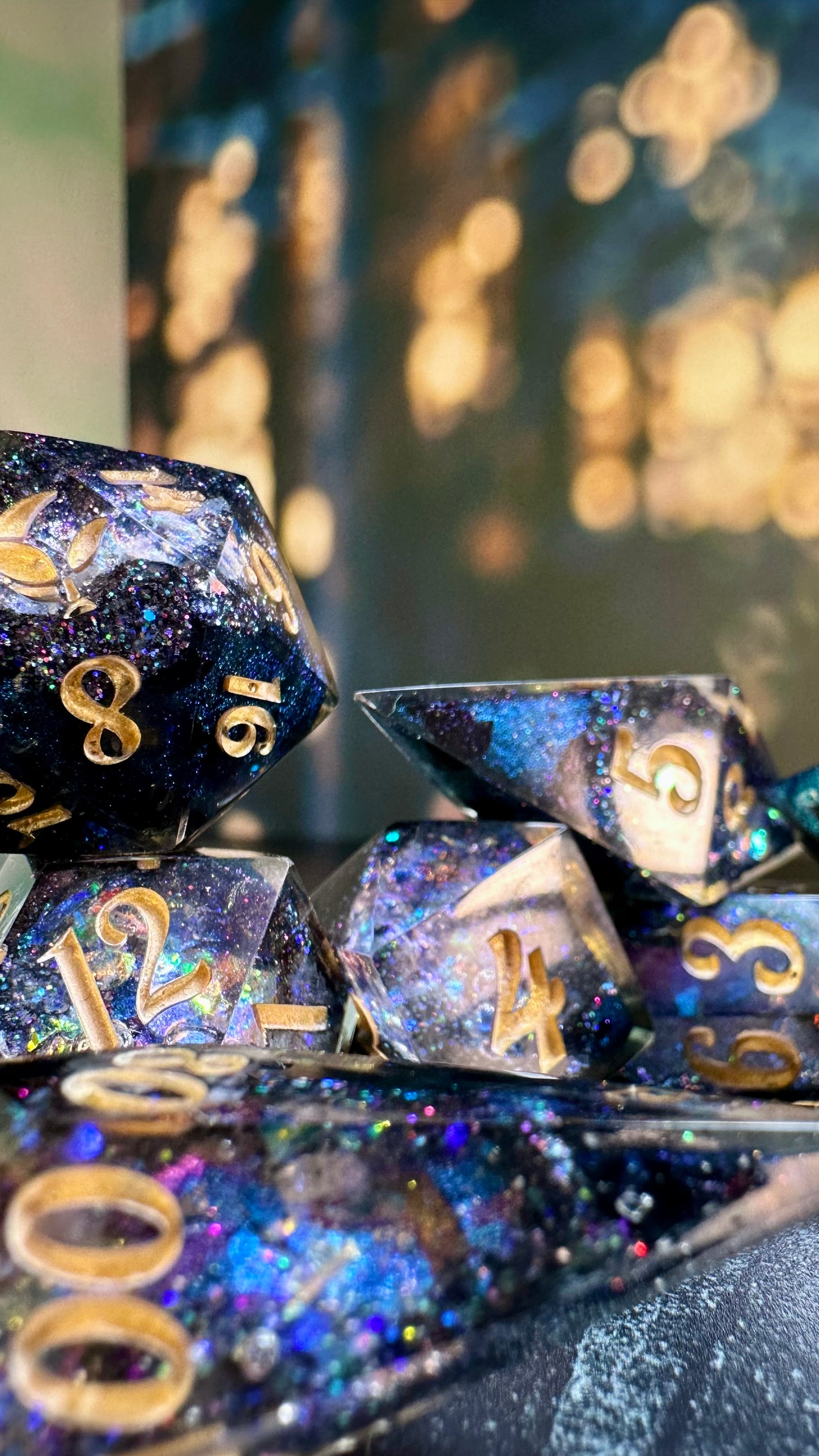 Agent Night Geode - 8 piece polyhedral dice set- (Pointy Bois)- Pobody’s Nerfect