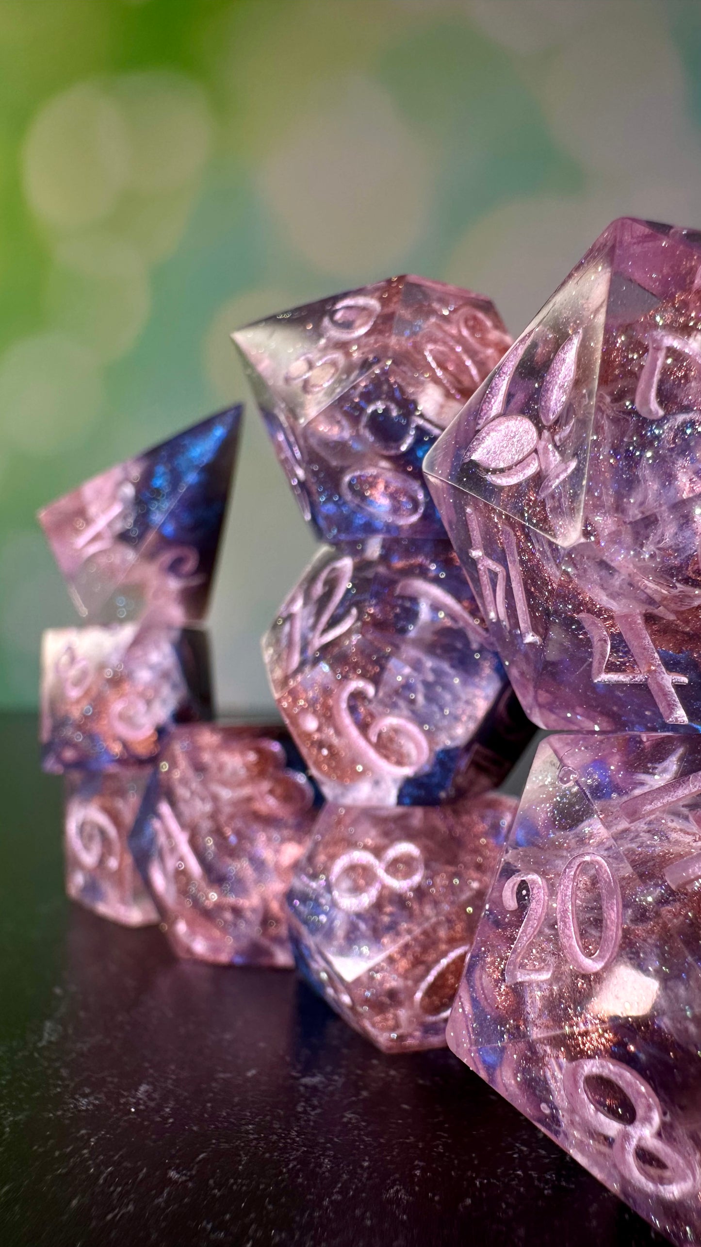 The Dawn Court Redux- 8 piece polyhedral dice set
