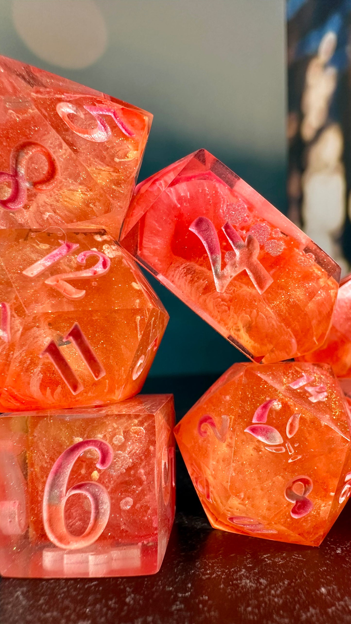 Neon Lesbian Pride 8 piece polyhedral dice set (Large) (Beta) Pobody's Nerfect