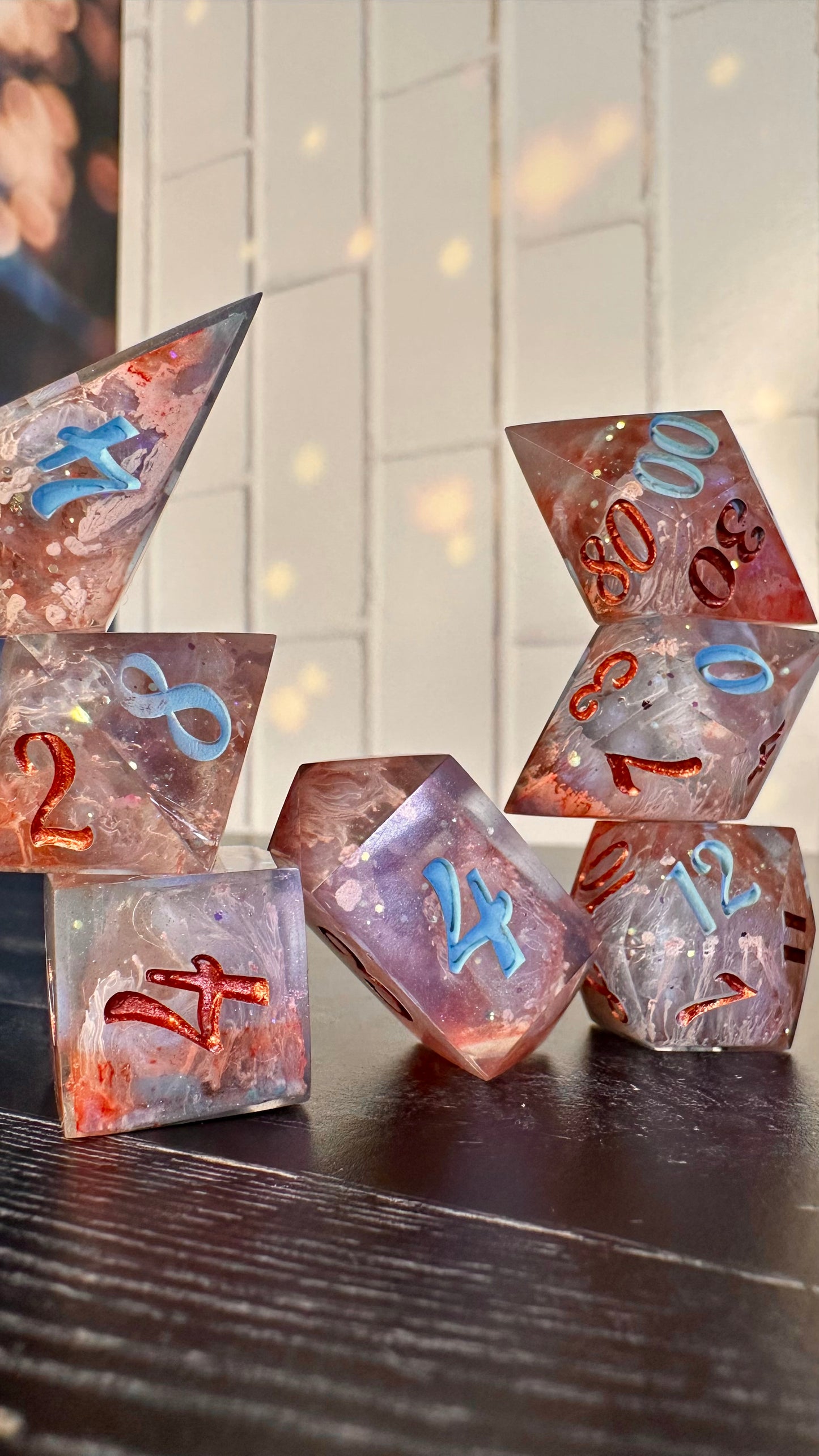 "Boq Woodsman, Munchkinland" 8 piece polyhedral dice set (Large) Pobody's Nerfect