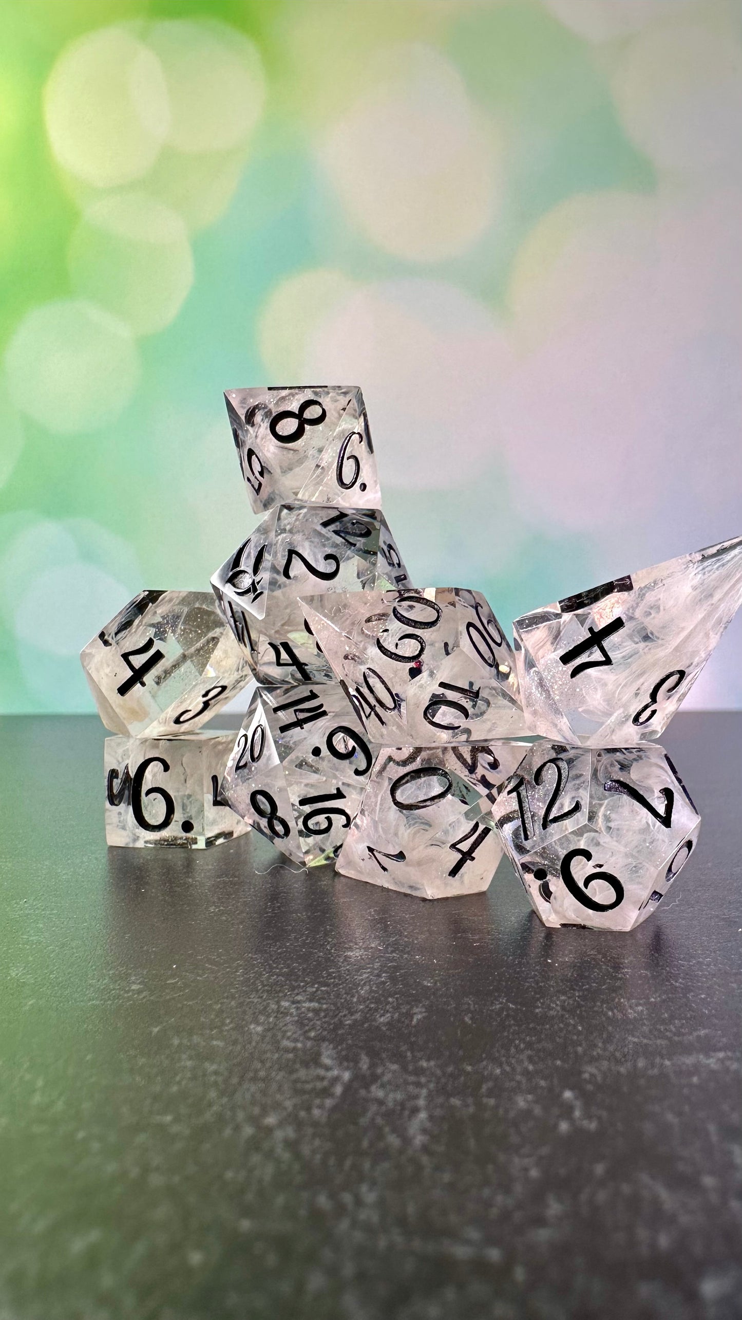 Aziraphale- 8 piece polyhedral dice set