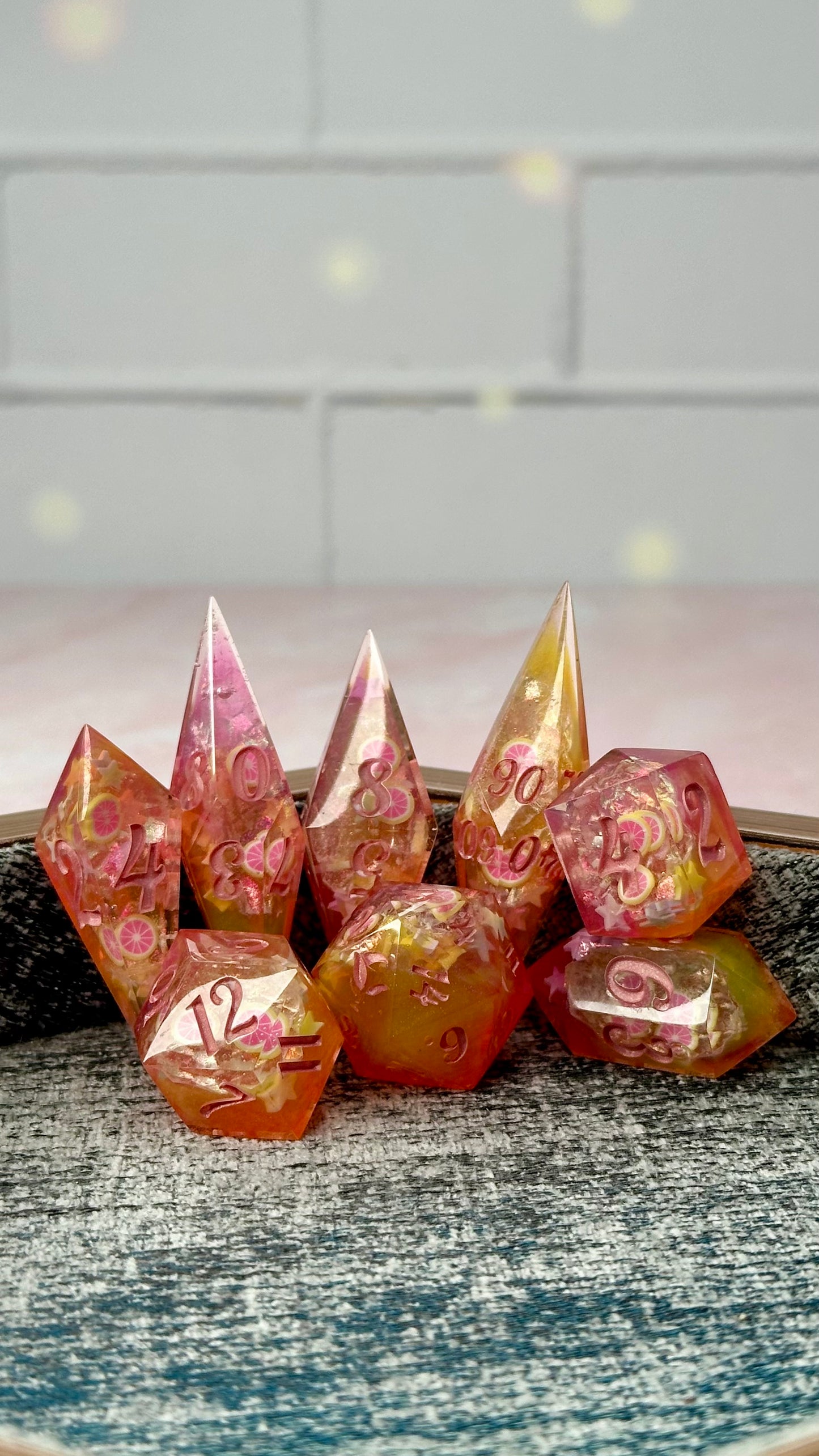 Lemonade at the Pink Pony Club Geode Dice- 8 piece polyhedral dice set- (Pointy Bois)