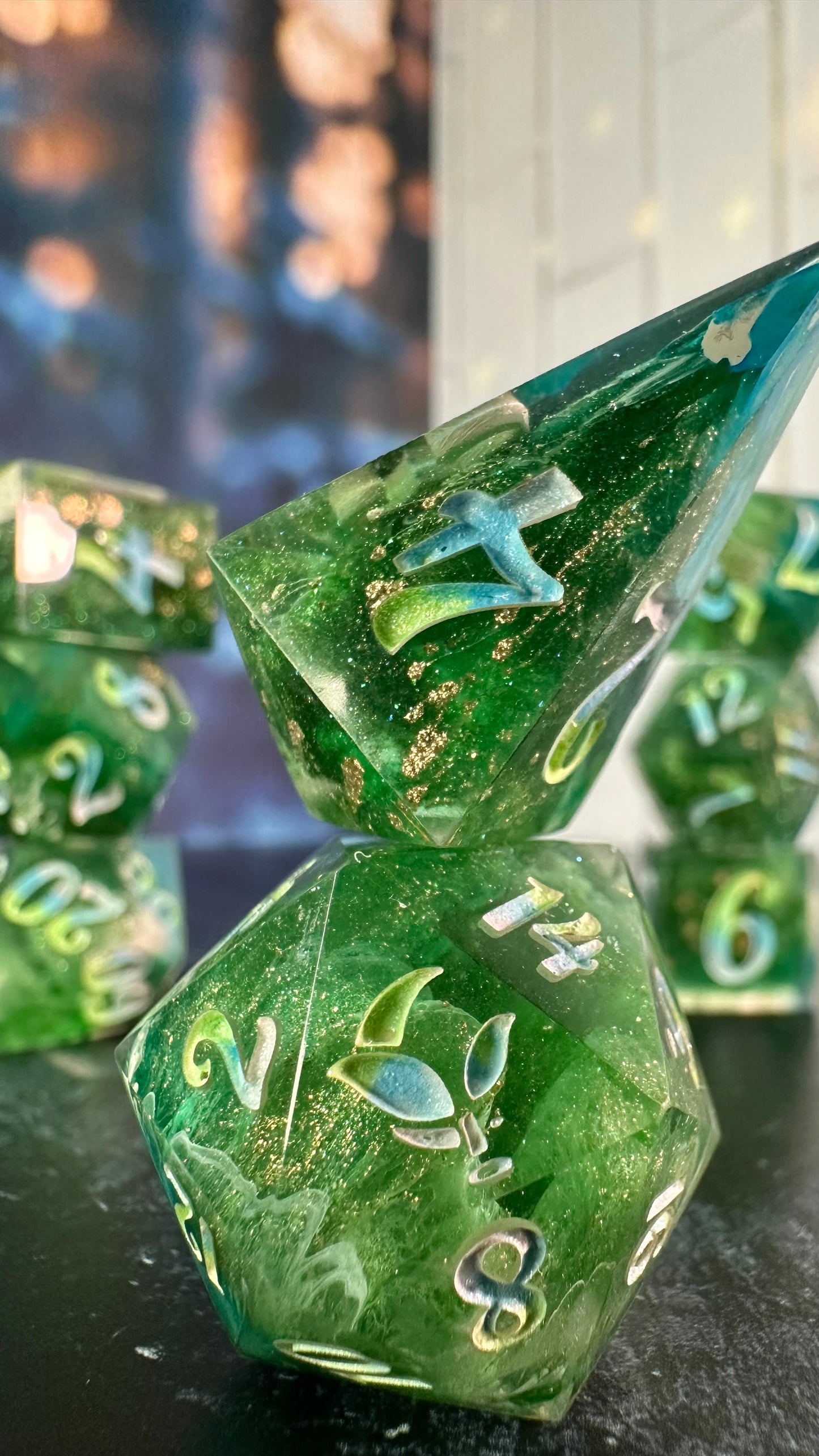 "Where the Bluebirds Fly"-8 piece polyhedral dice set (Large) Pobody's Nerfect