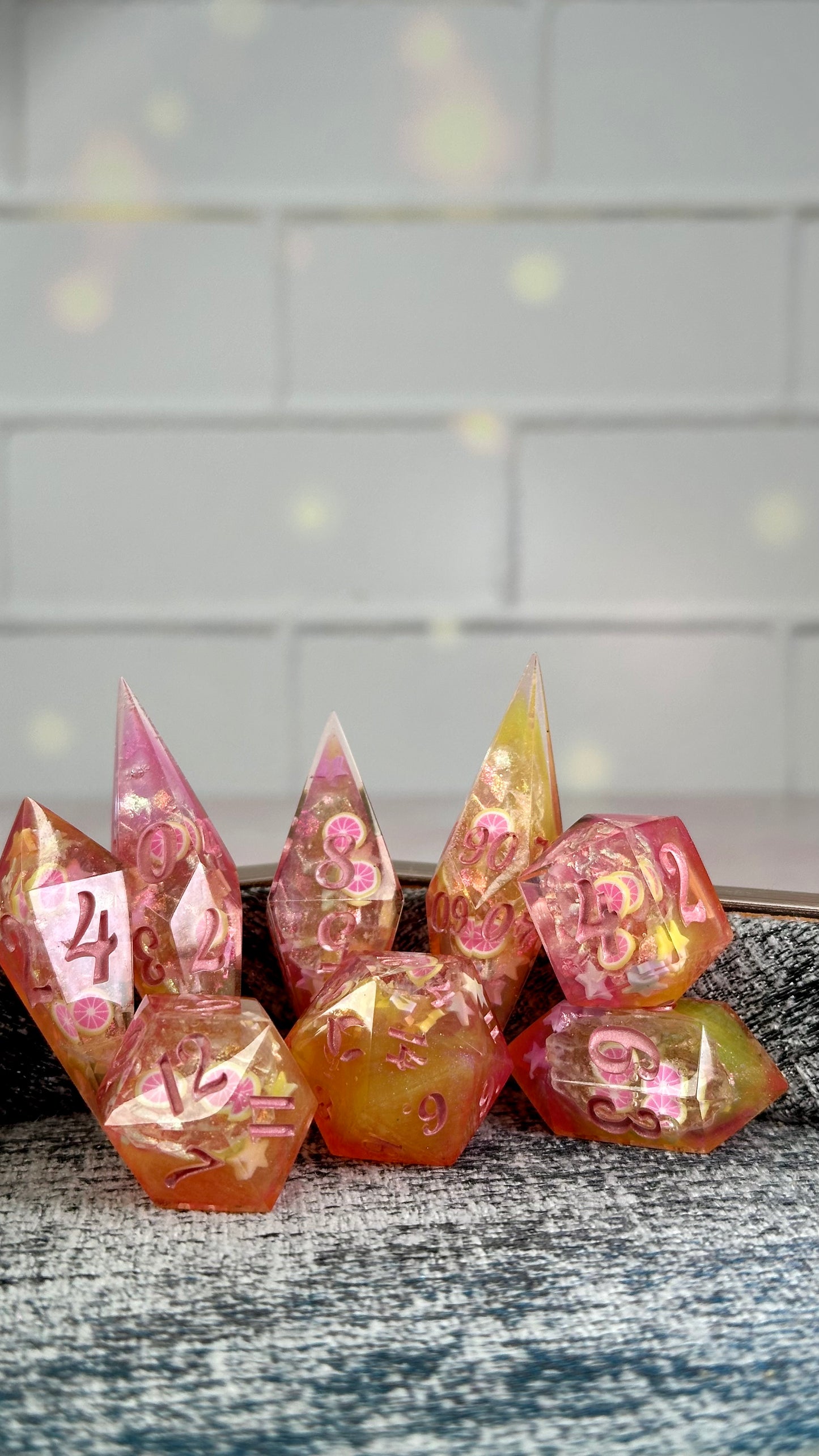 Lemonade at the Pink Pony Club Geode Dice- 8 piece polyhedral dice set- (Pointy Bois)