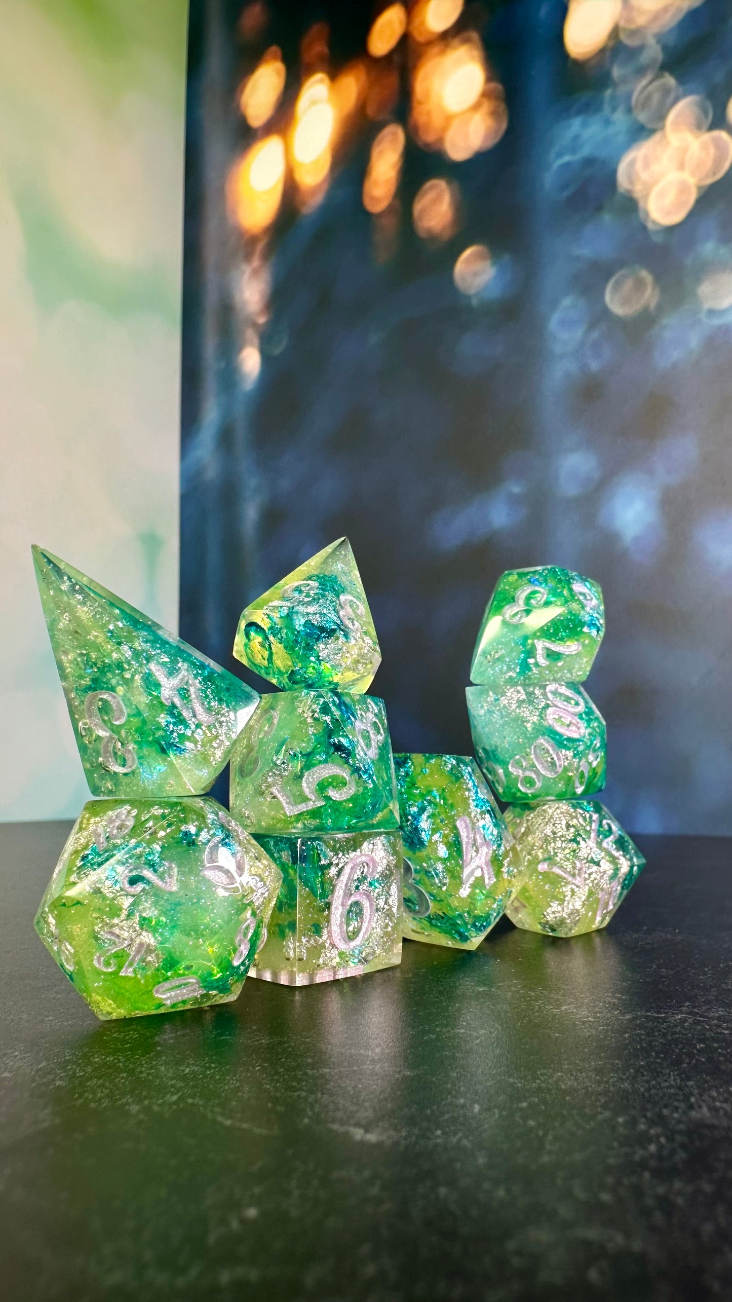Monet's Waterlilies 9 piece polyhedral dice set (Large) (Beta) Pobody's Nerfect