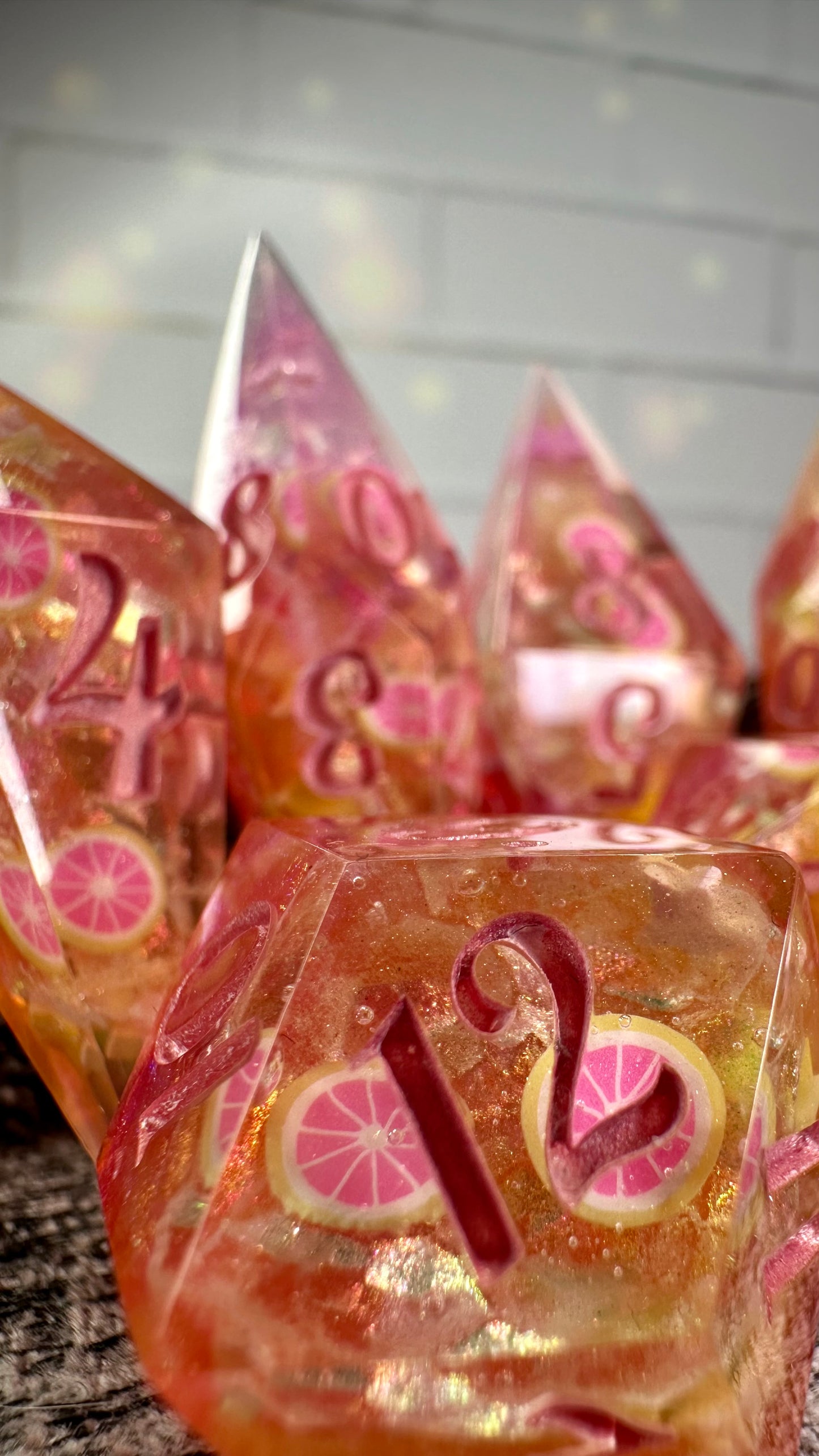 Lemonade at the Pink Pony Club Geode Dice- 8 piece polyhedral dice set- (Pointy Bois)