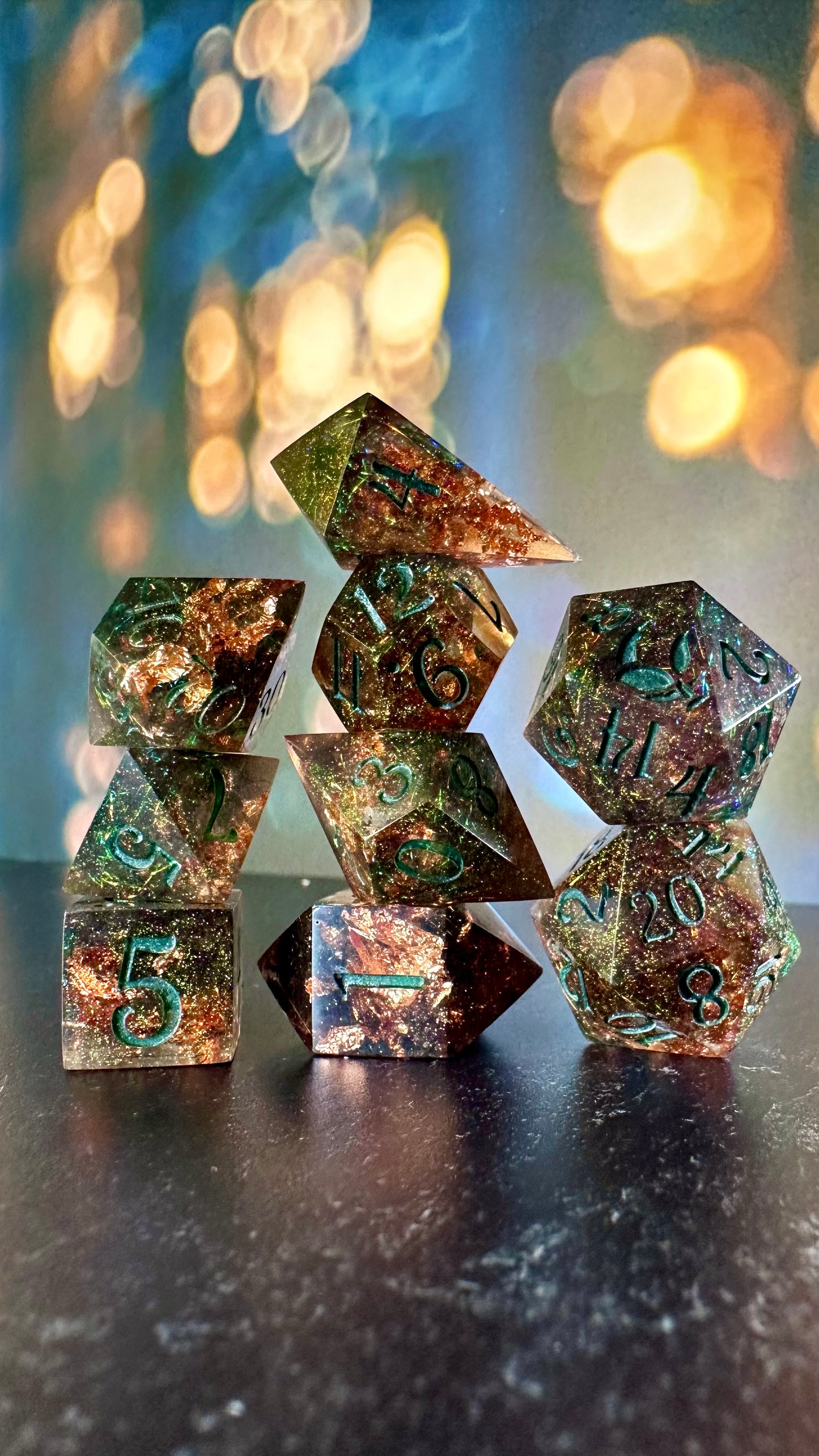 Crown Prince of the Valbaran Fae- 8 piece polyhedral dice set