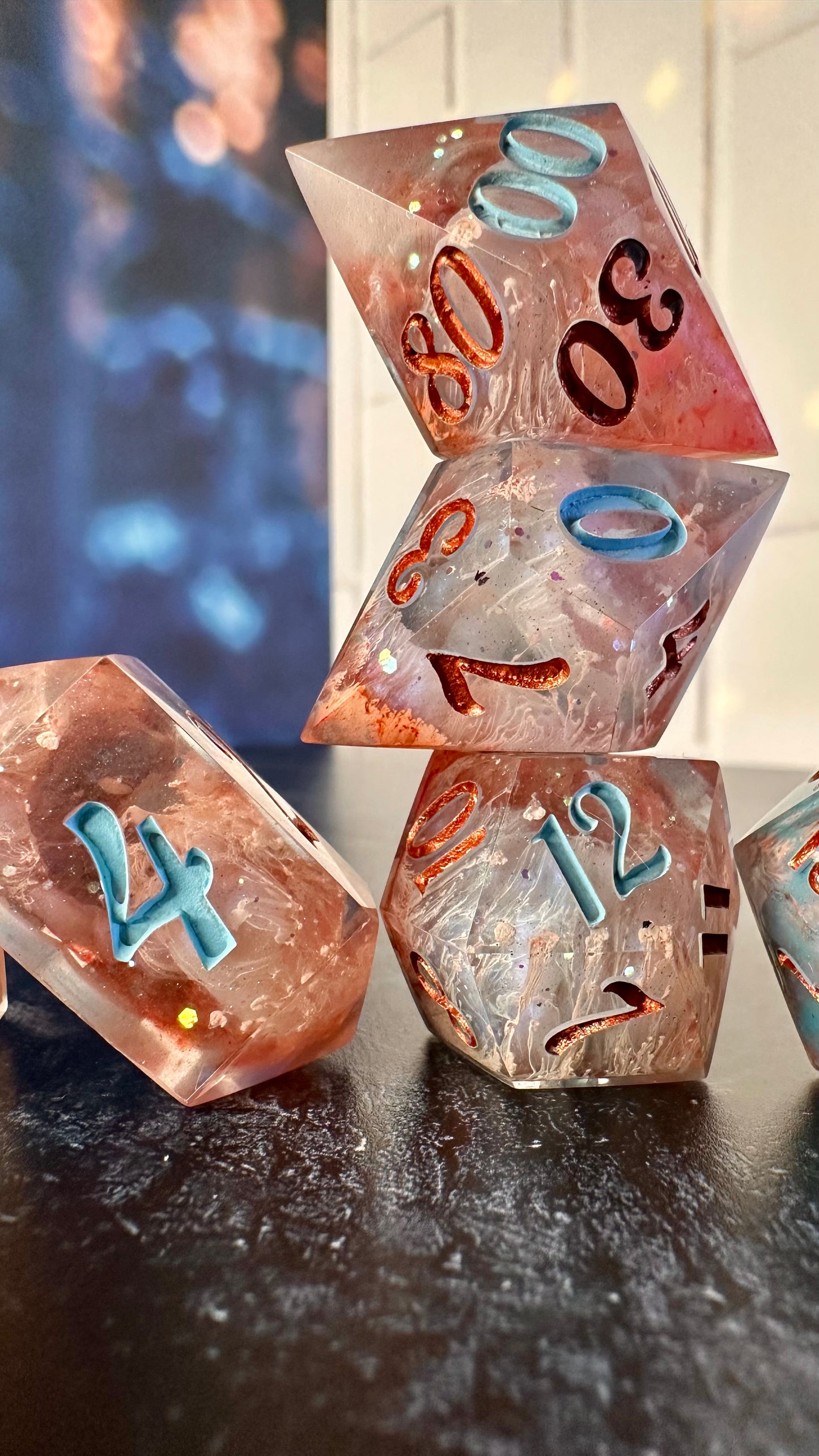 "Boq Woodsman, Munchkinland" 8 piece polyhedral dice set (Large) Pobody's Nerfect