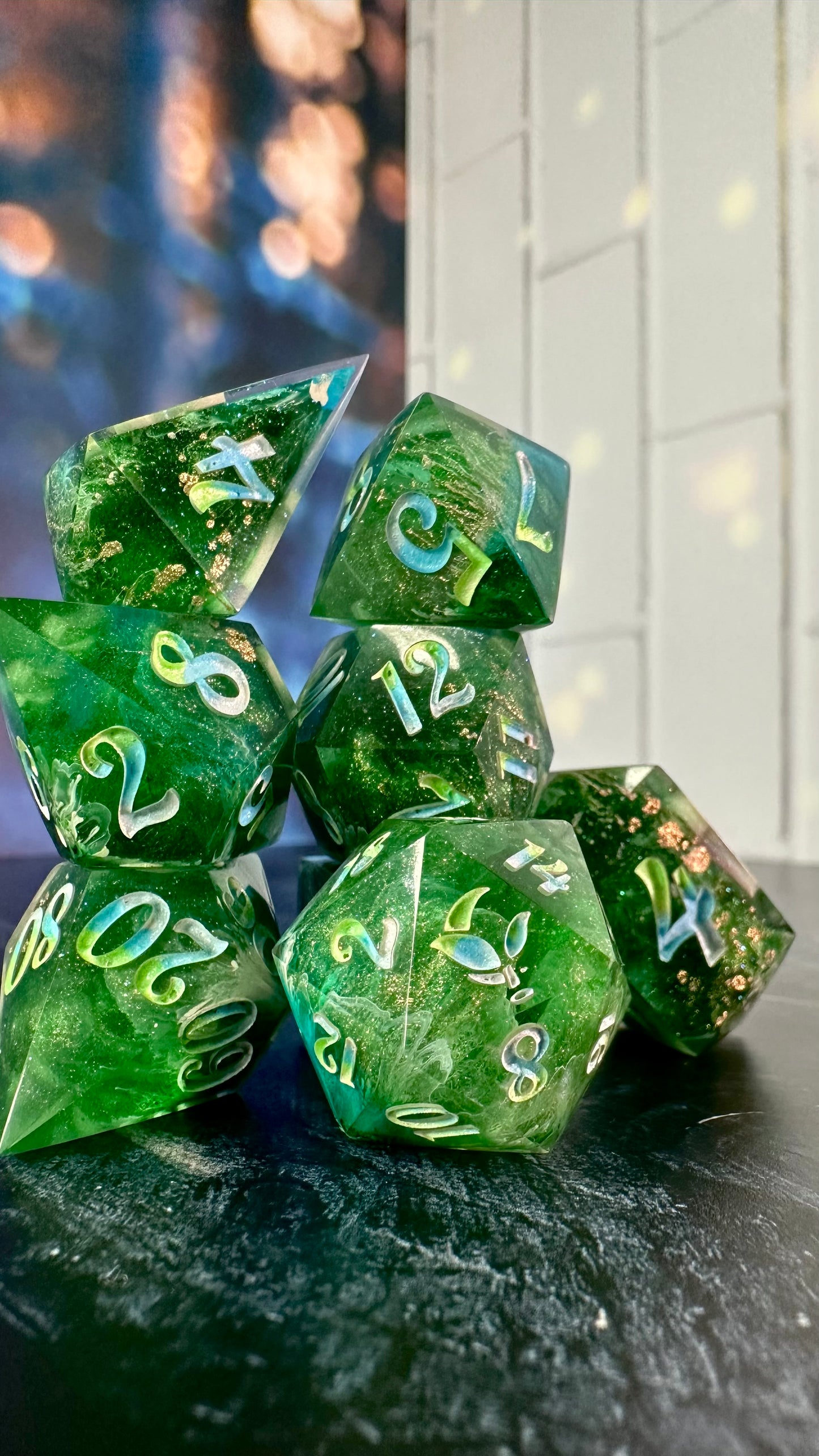 "Where the Bluebirds Fly"-8 piece polyhedral dice set (Large) Pobody's Nerfect
