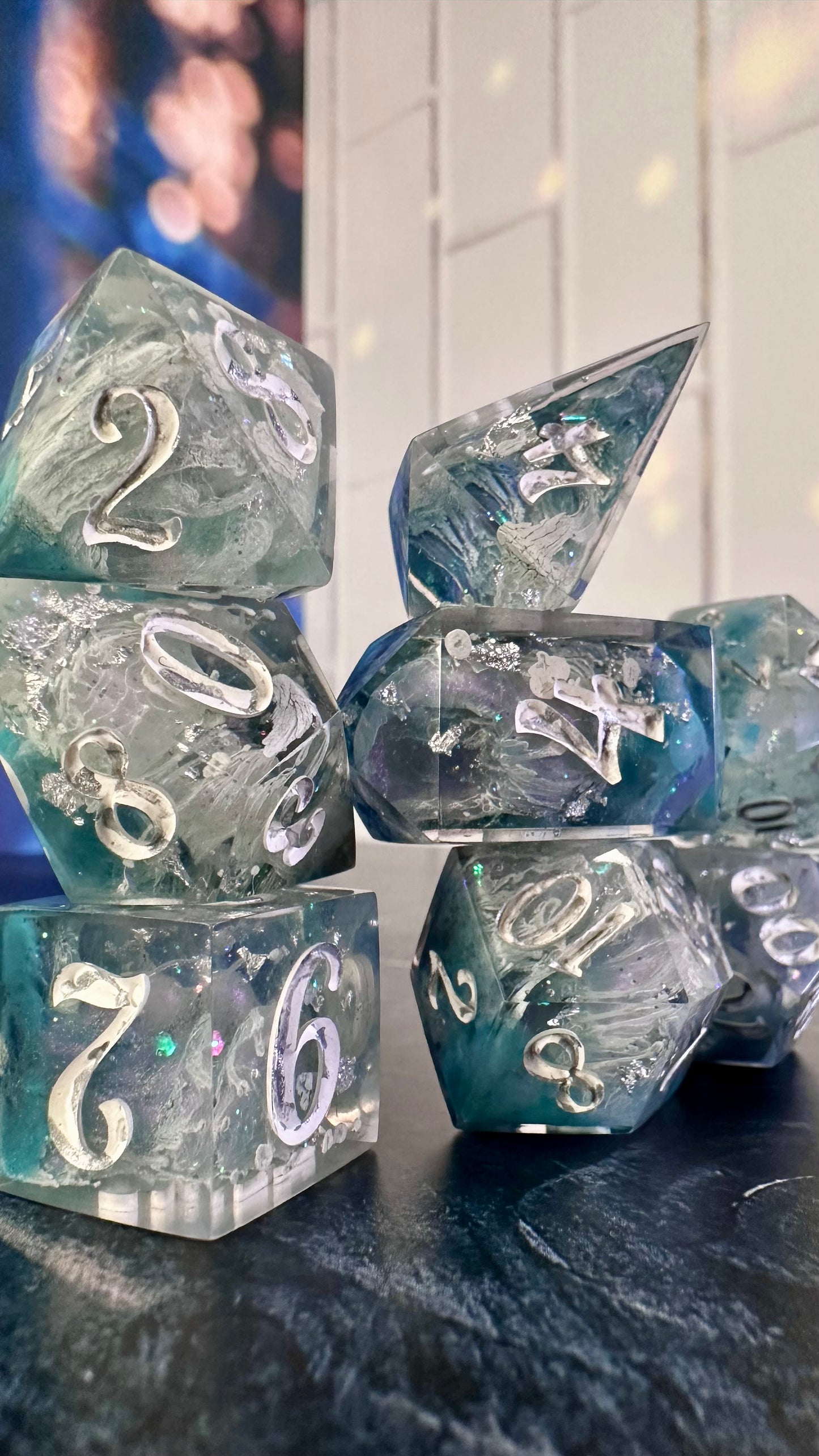 “The sky’s the limit”- 8 piece polyhedral dice set (Large)