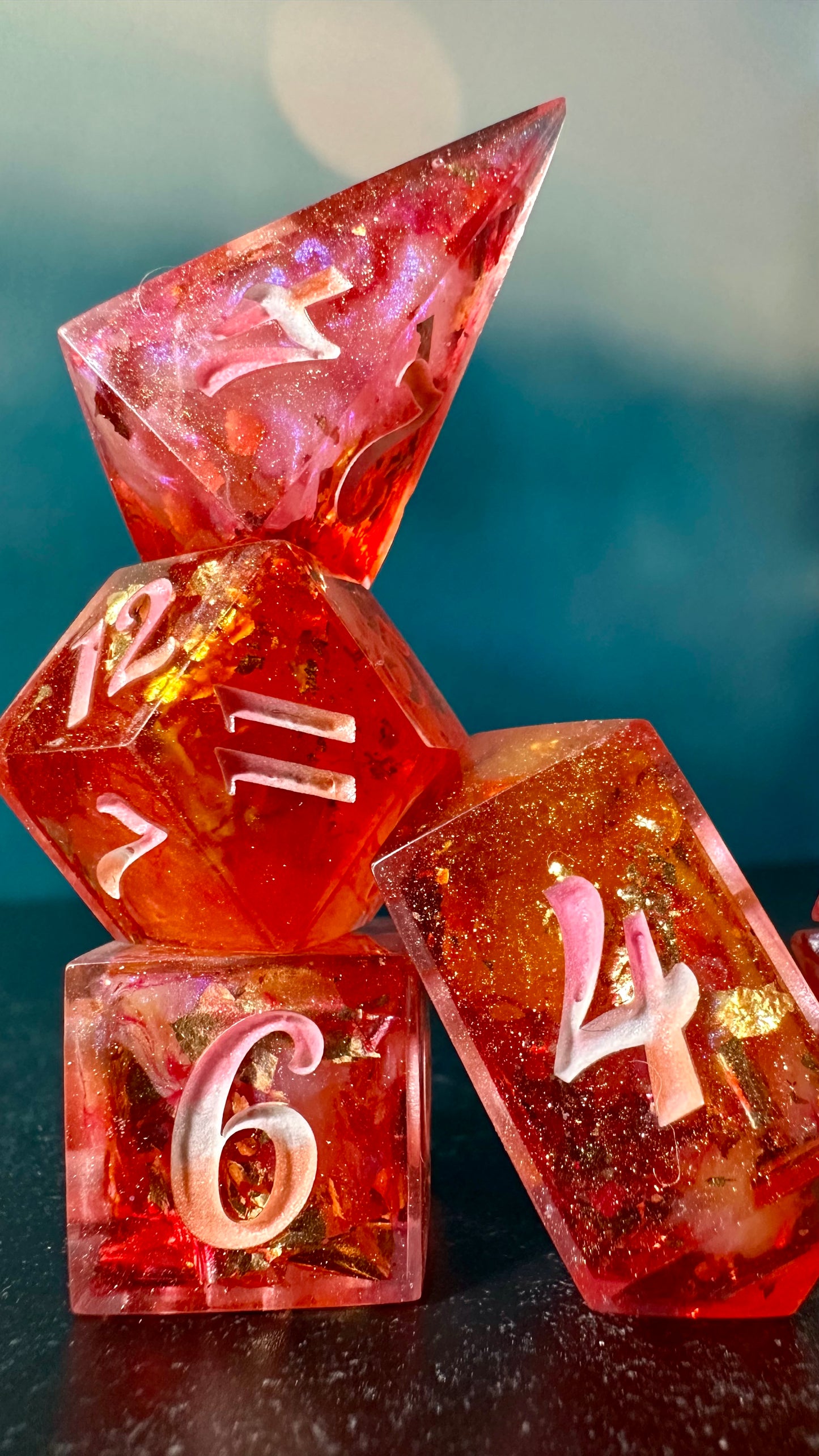 Lesbian Pride 8 piece polyhedral dice set (Large) (Beta) Pobody's Nerfect