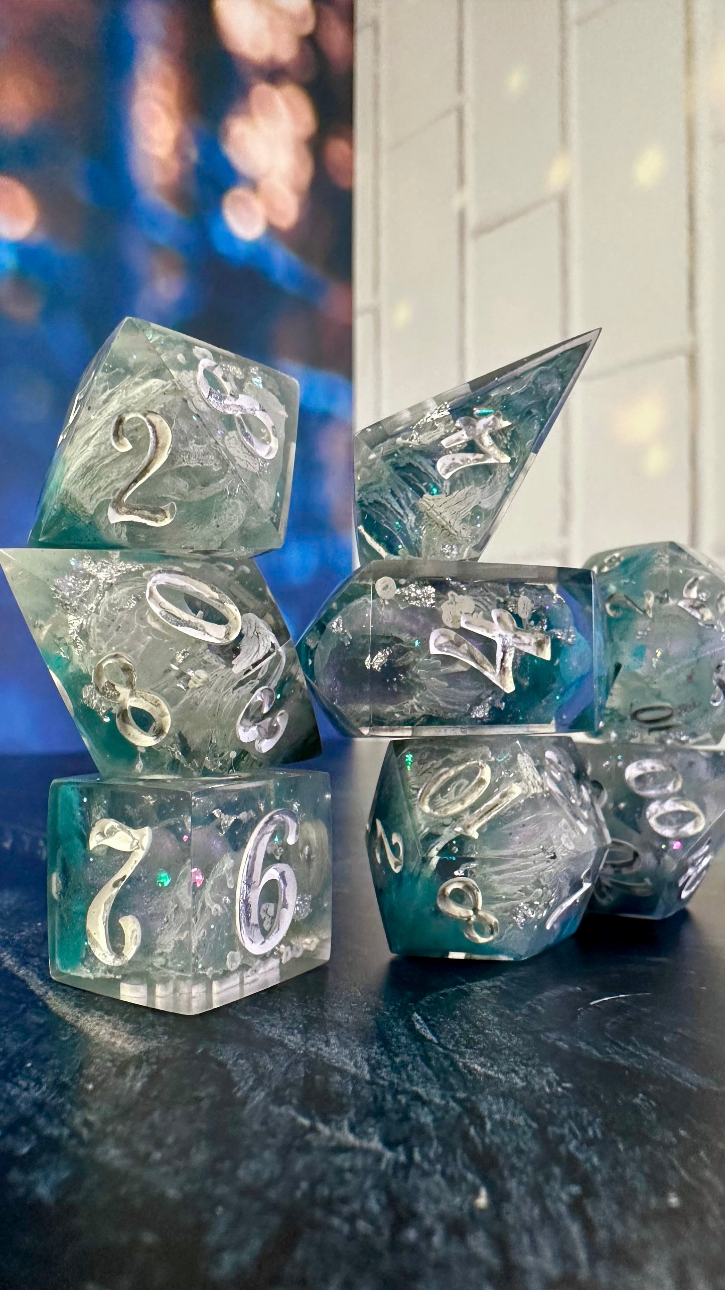 “The sky’s the limit”- 8 piece polyhedral dice set (Large)
