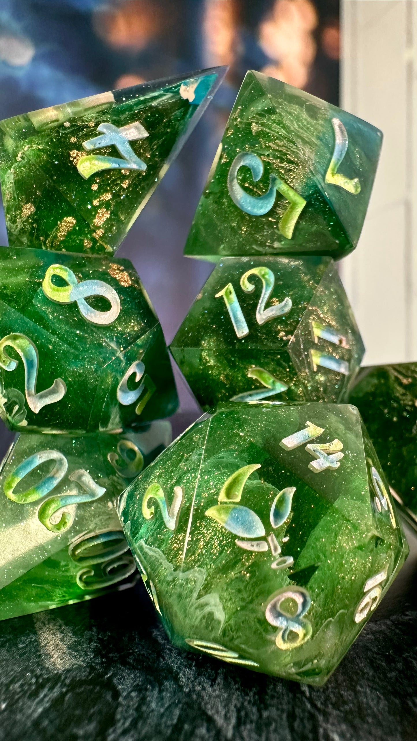 "Where the Bluebirds Fly"-8 piece polyhedral dice set (Large) Pobody's Nerfect