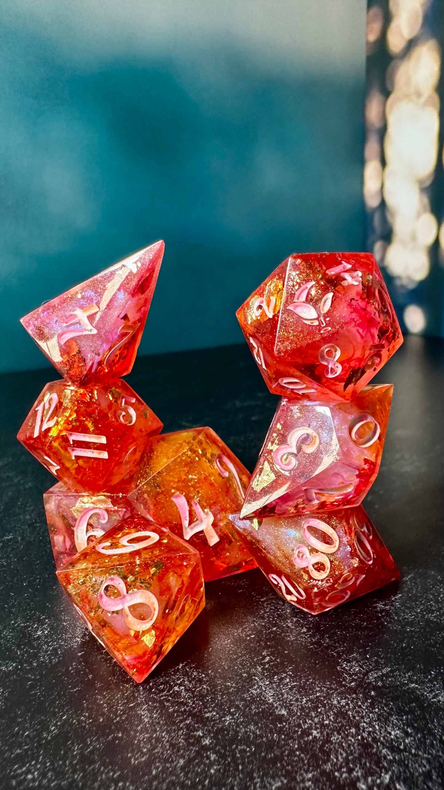 Lesbian Pride 8 piece polyhedral dice set (Large) (Beta) Pobody's Nerfect