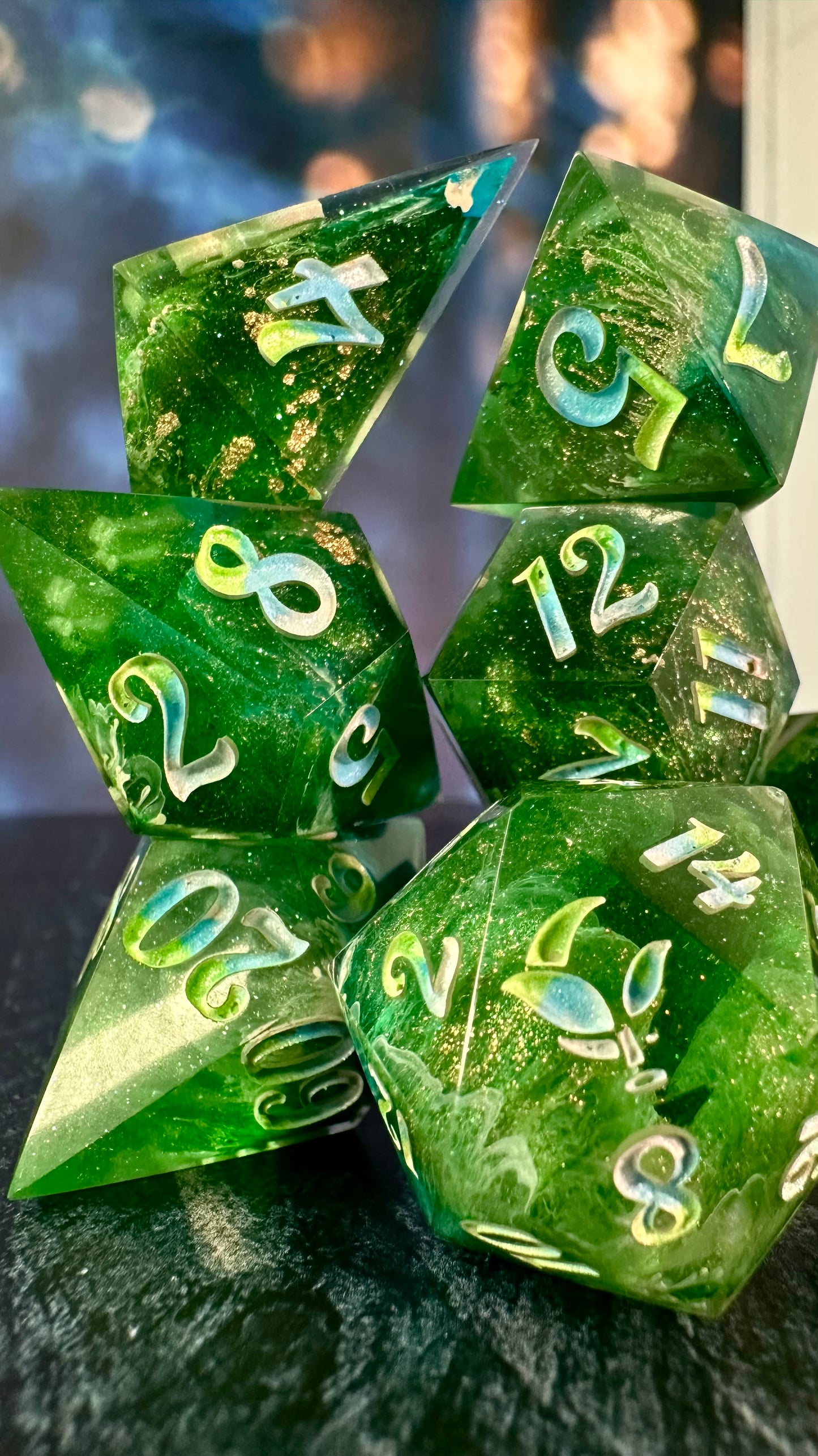 "Where the Bluebirds Fly"-8 piece polyhedral dice set (Large) Pobody's Nerfect