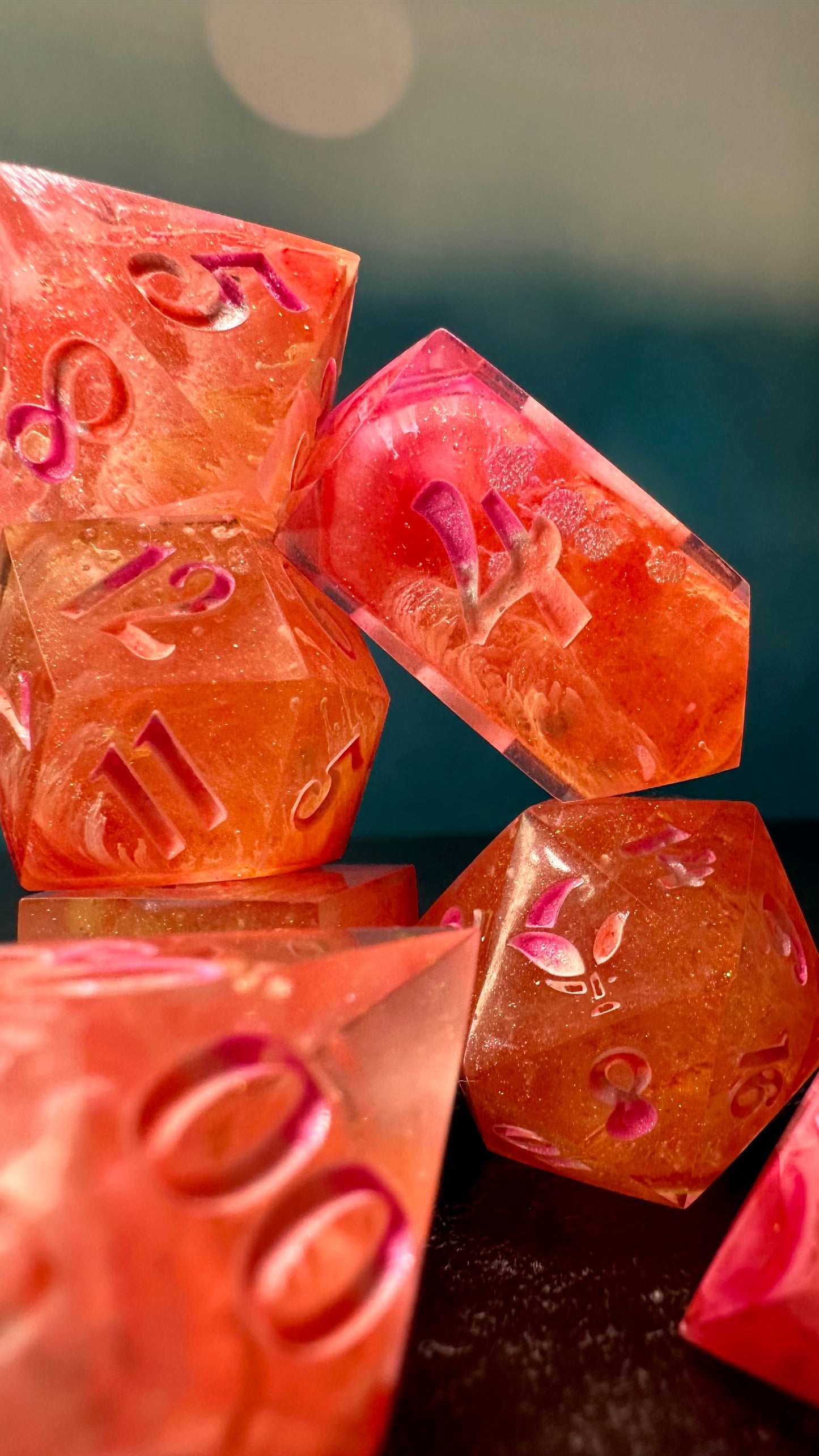 Neon Lesbian Pride 8 piece polyhedral dice set (Large) (Beta) Pobody's Nerfect