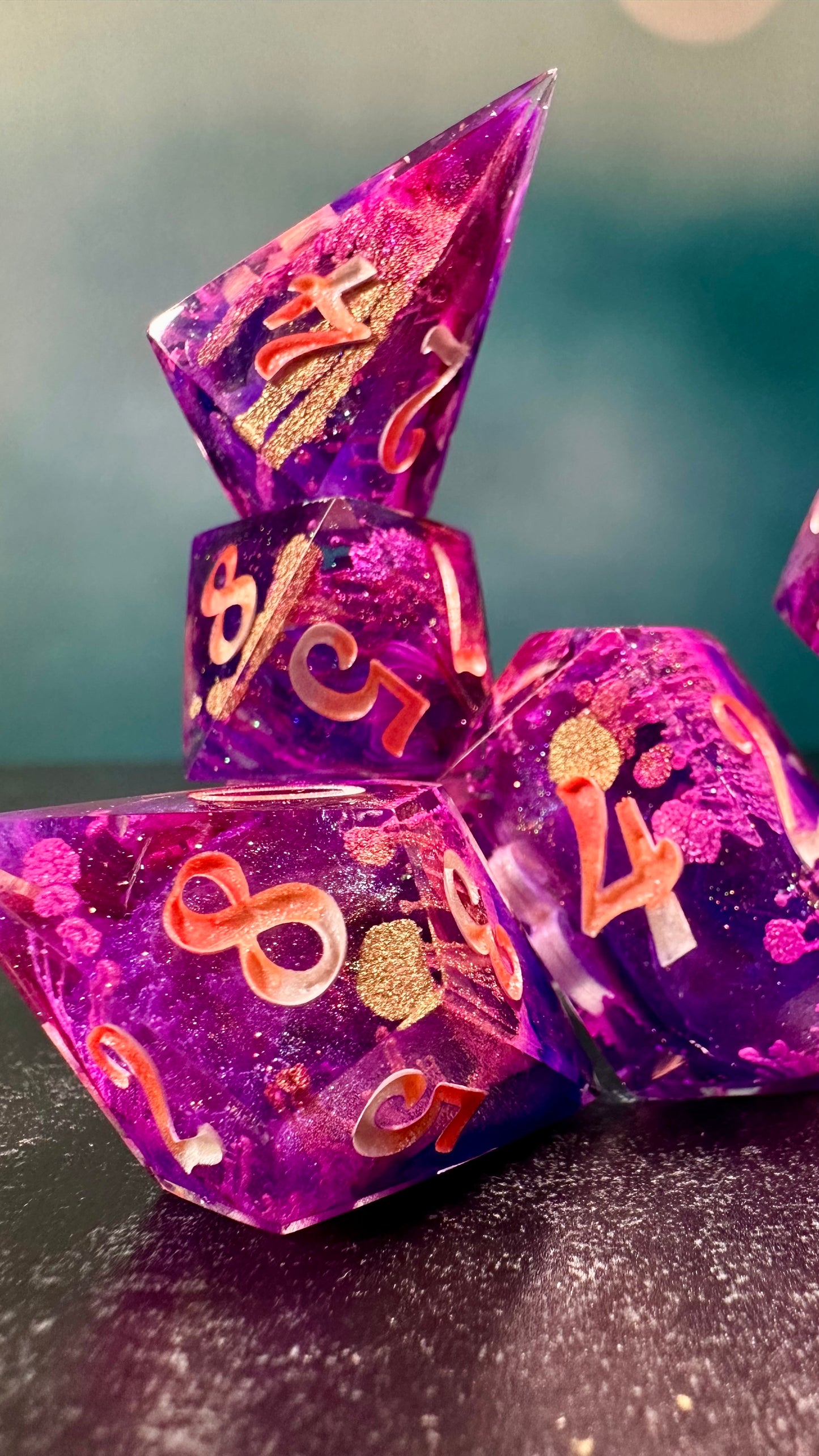 Sunset Lesbian Pride 8 piece polyhedral dice set (Large) (Beta) Pobody's Nerfect