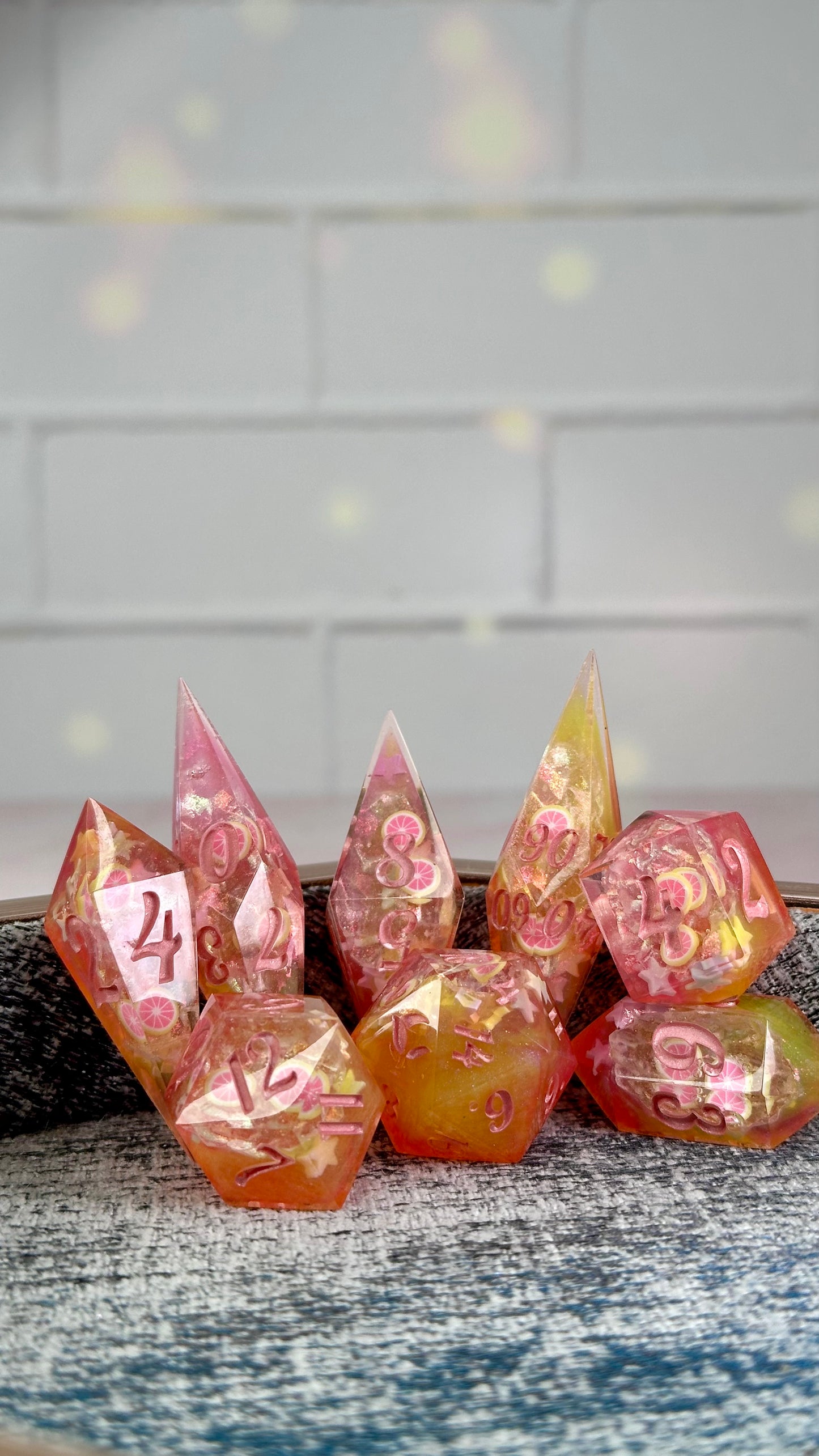 Lemonade at the Pink Pony Club Geode Dice- 8 piece polyhedral dice set- (Pointy Bois)
