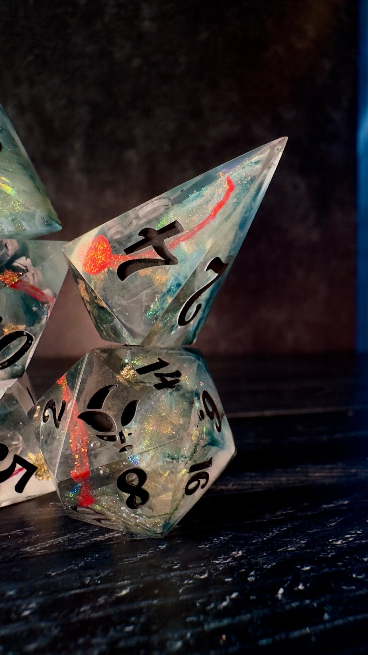 Petrova Line v1: Moonrise-8 piece polyhedral dice set (Large)