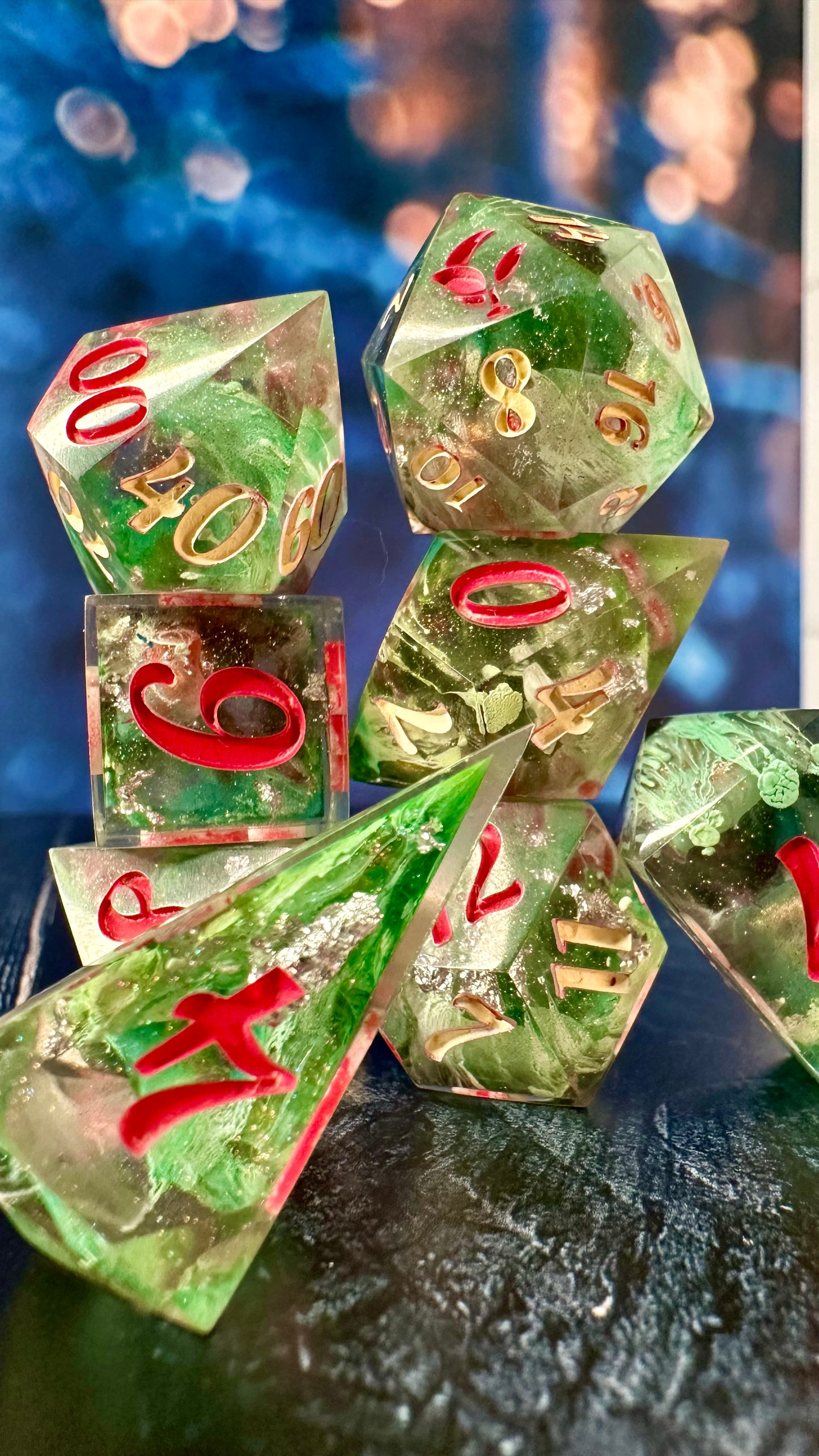 “Poppies are my favorite”- 8 piece polyhedral dice set (Large)