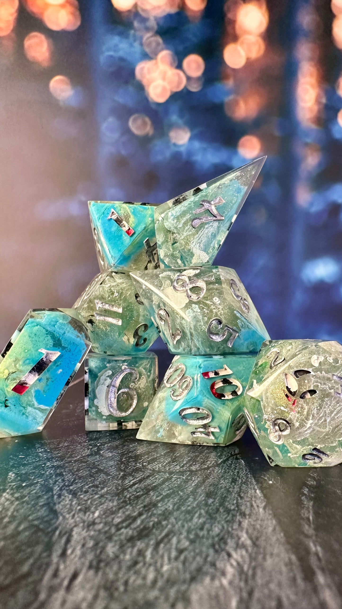 Doomed by the Narrative- 8 piece polyhedral dice set (Large)