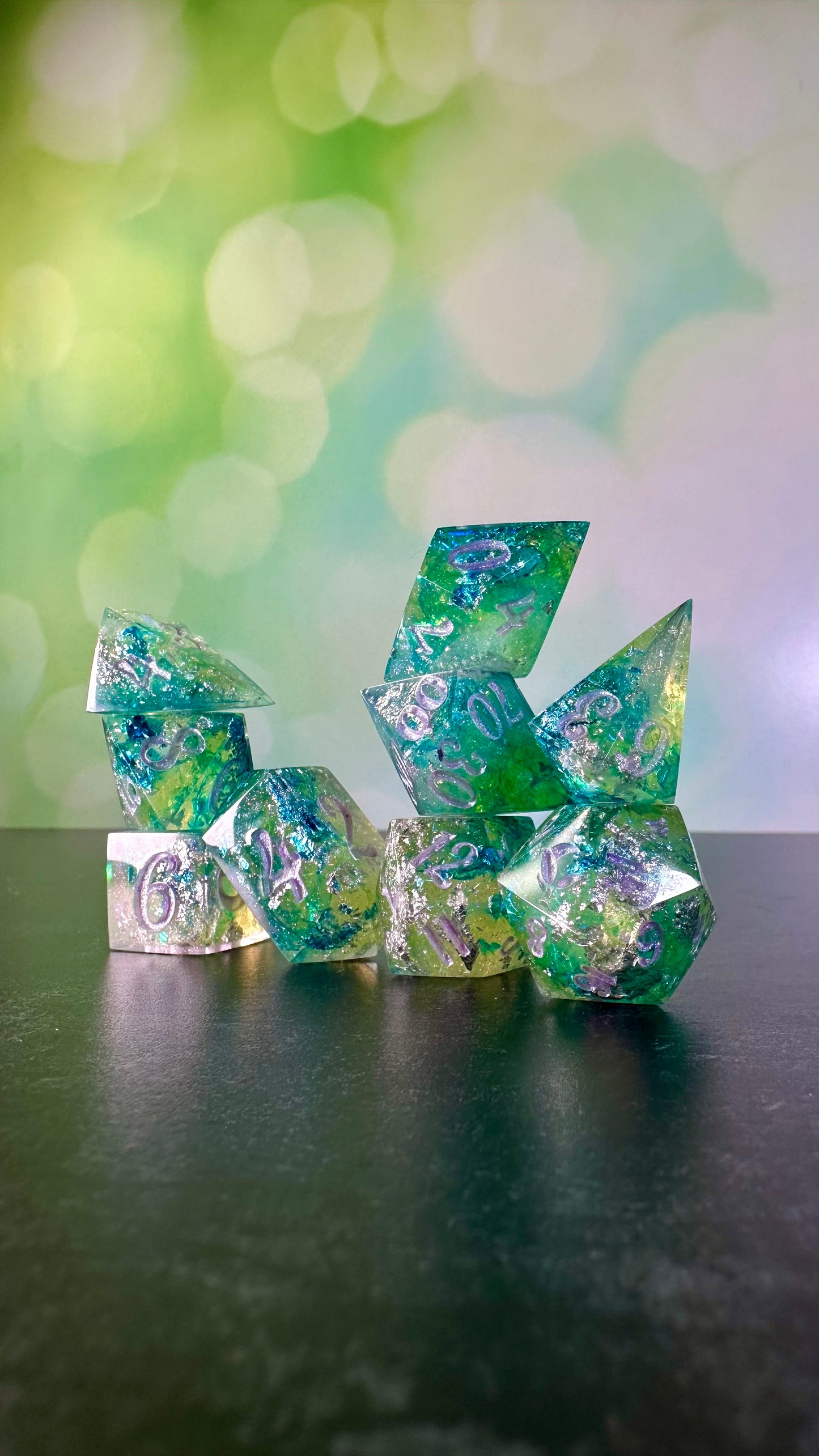 Monet's Waterlilies 9 piece polyhedral dice set (Large) (Beta) Pobody's Nerfect