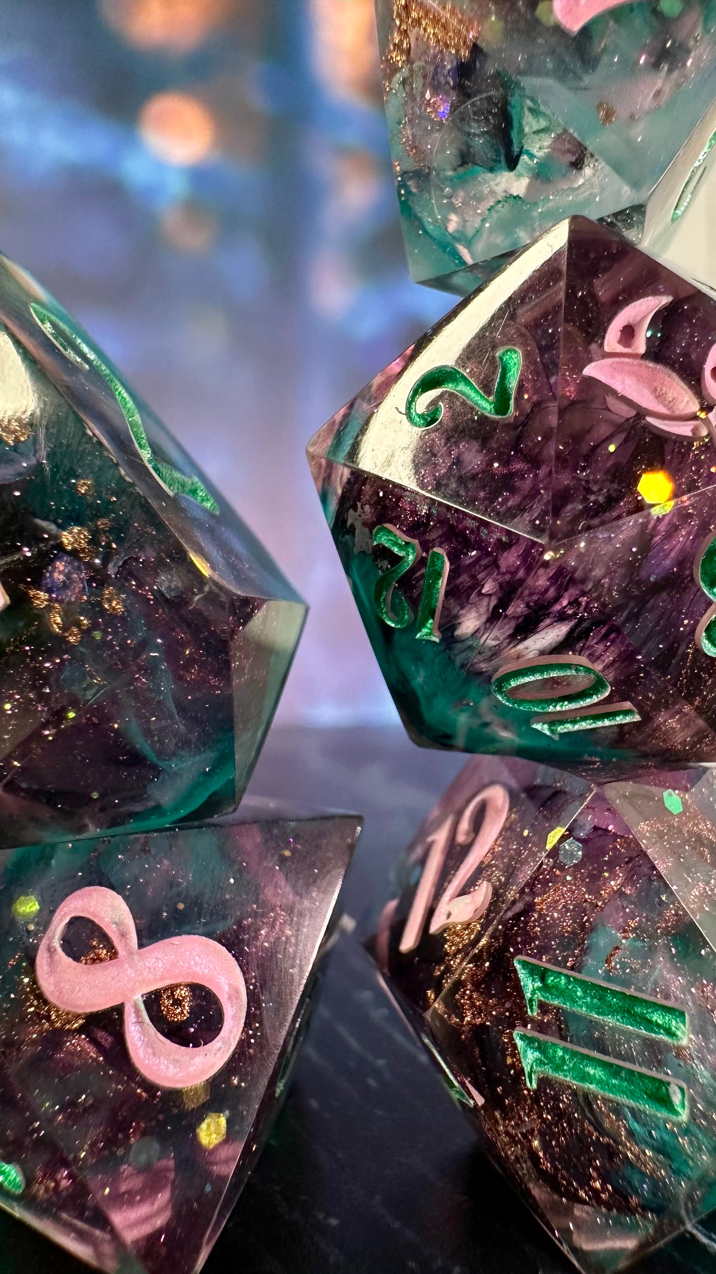 “No. One Mourns the Wicked”- 8 piece polyhedral dice set (Large)