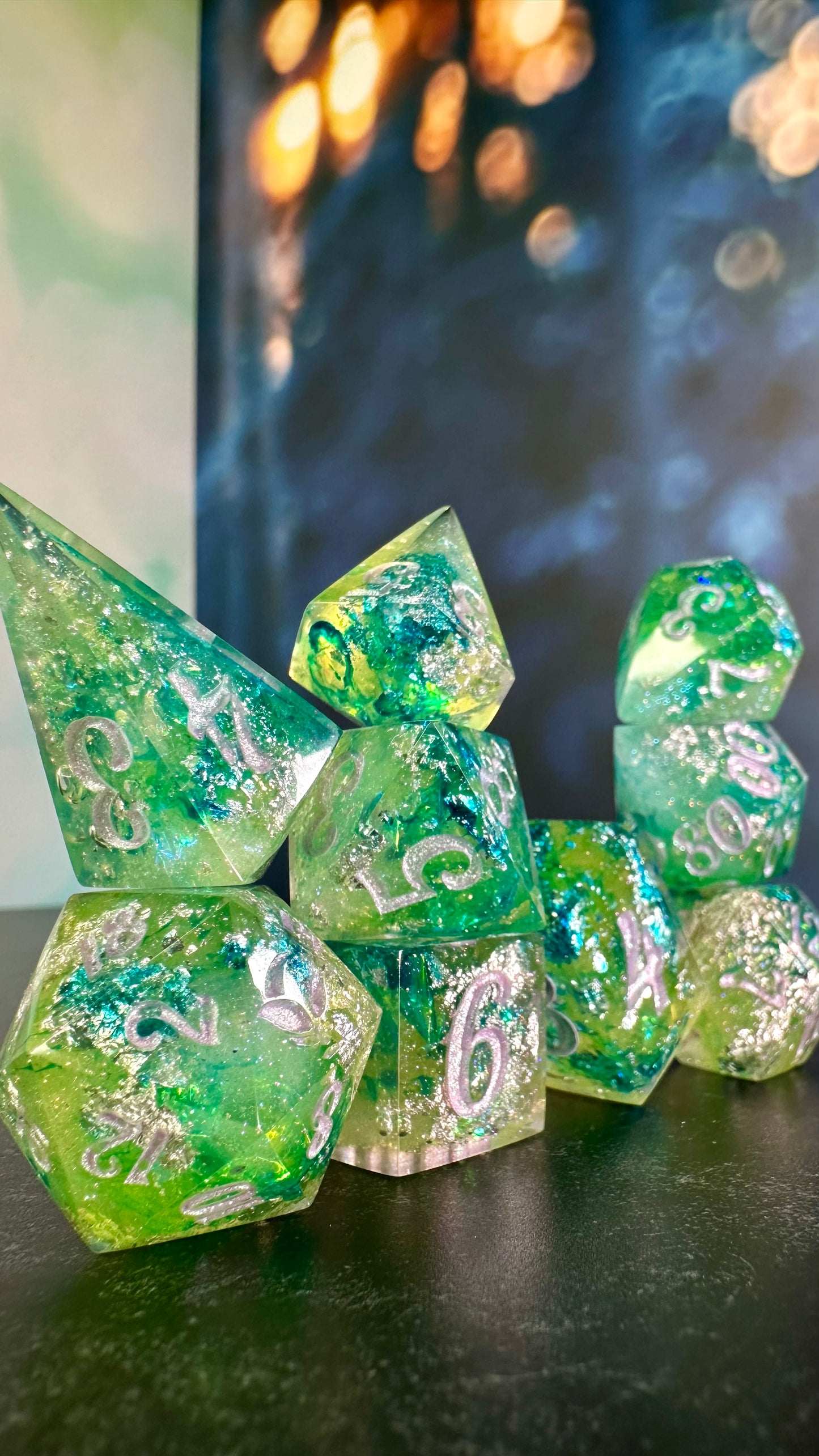 Monet's Waterlilies 9 piece polyhedral dice set (Large) (Beta) Pobody's Nerfect