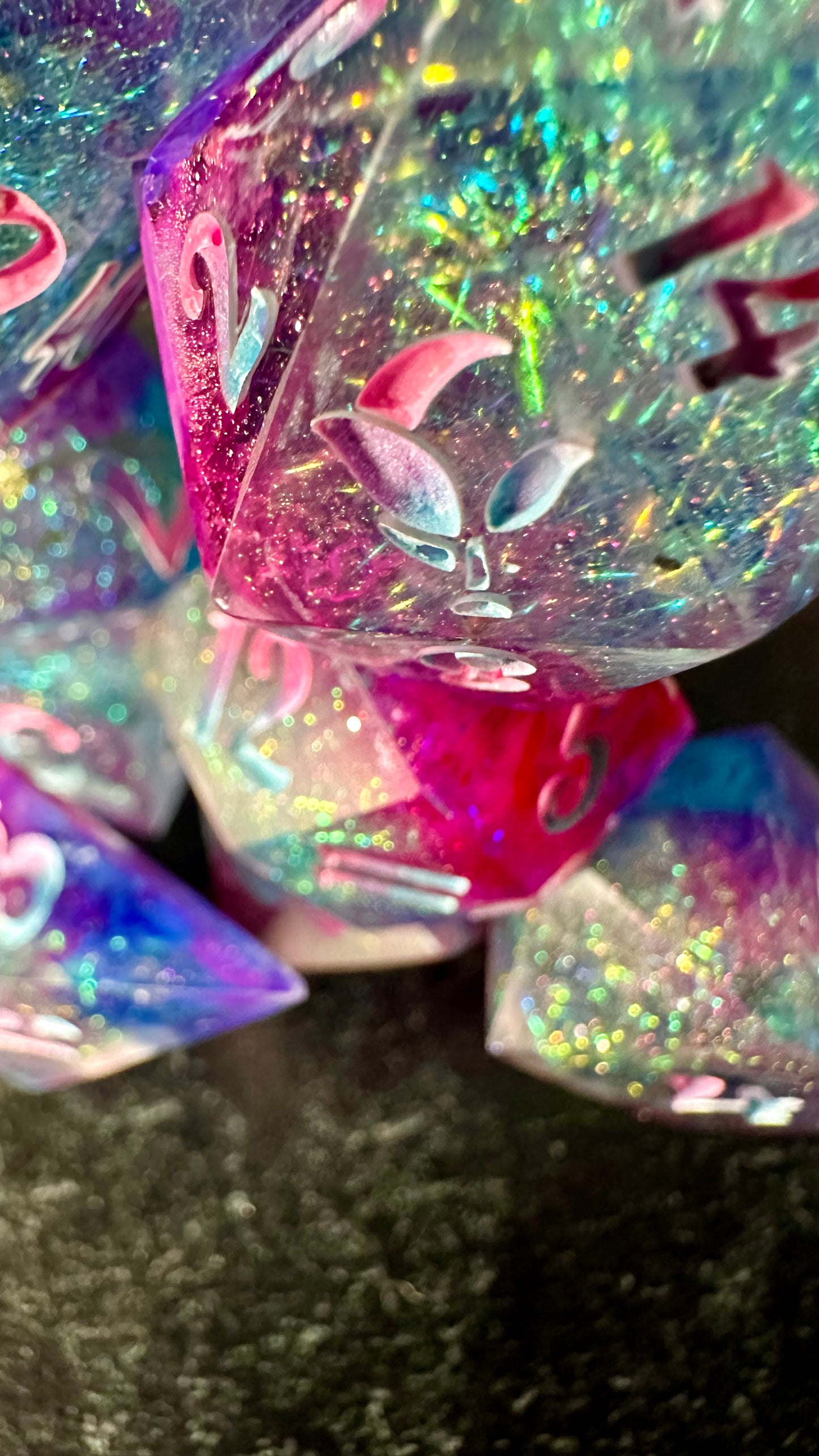 Sparkling Bi Pride  8 piece polyhedral dice set (Large) (Beta) Pobody's Nerfect