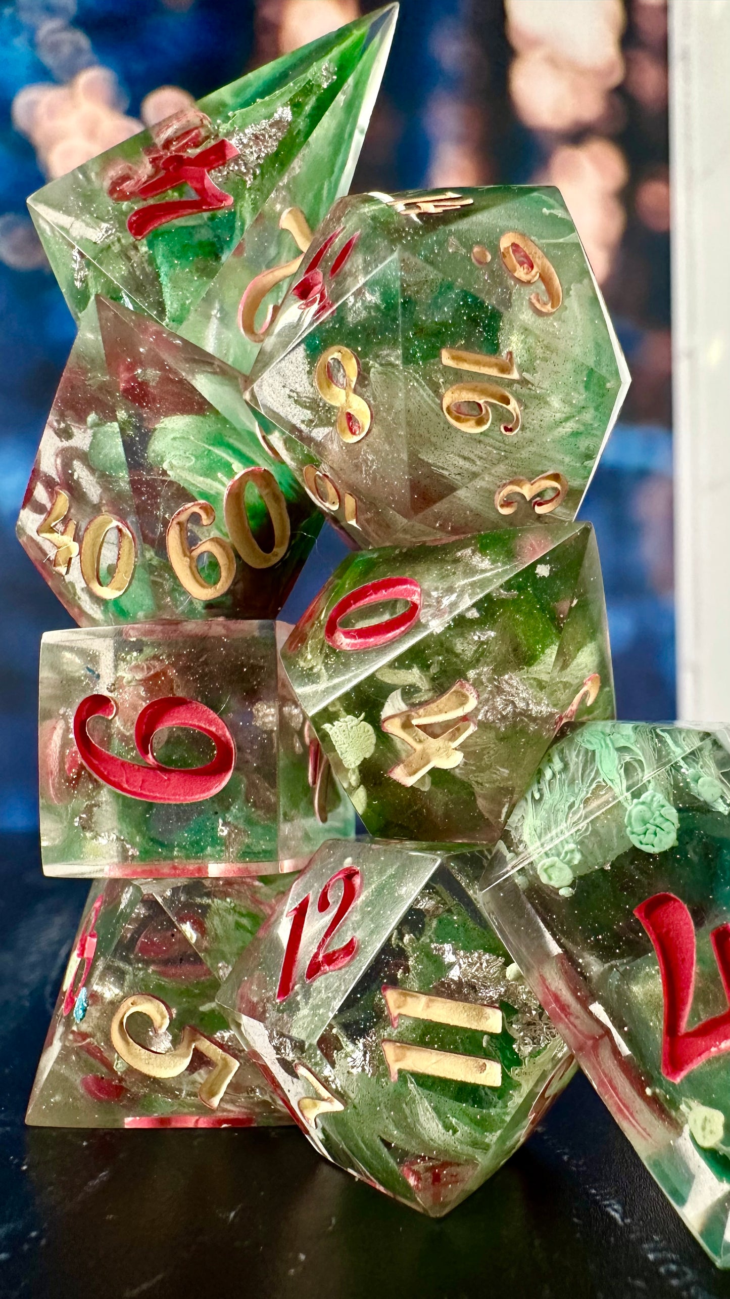 “Poppies are my favorite”- 8 piece polyhedral dice set (Large)