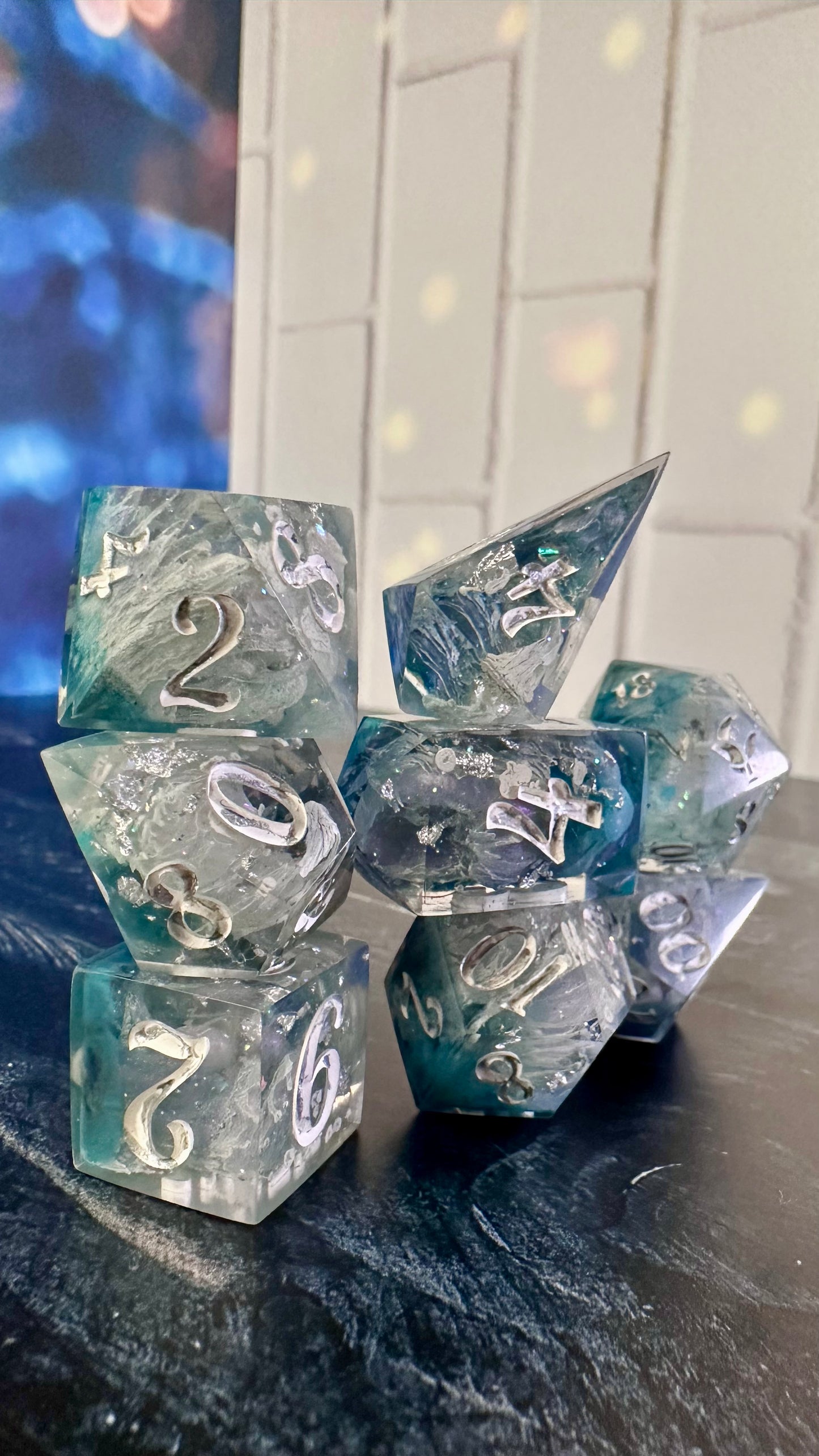 “The sky’s the limit”- 8 piece polyhedral dice set (Large)