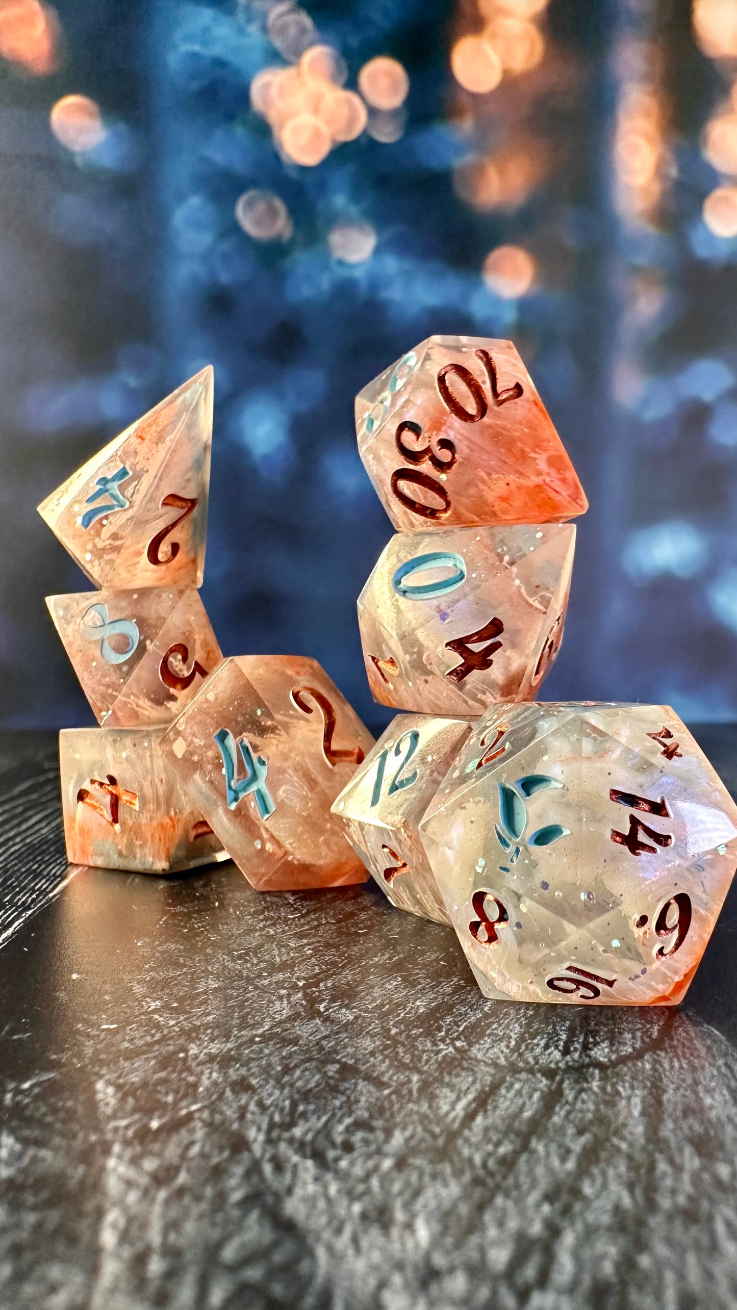 "Boq Woodsman, Munchkinland" 8 piece polyhedral dice set (Large) Pobody's Nerfect