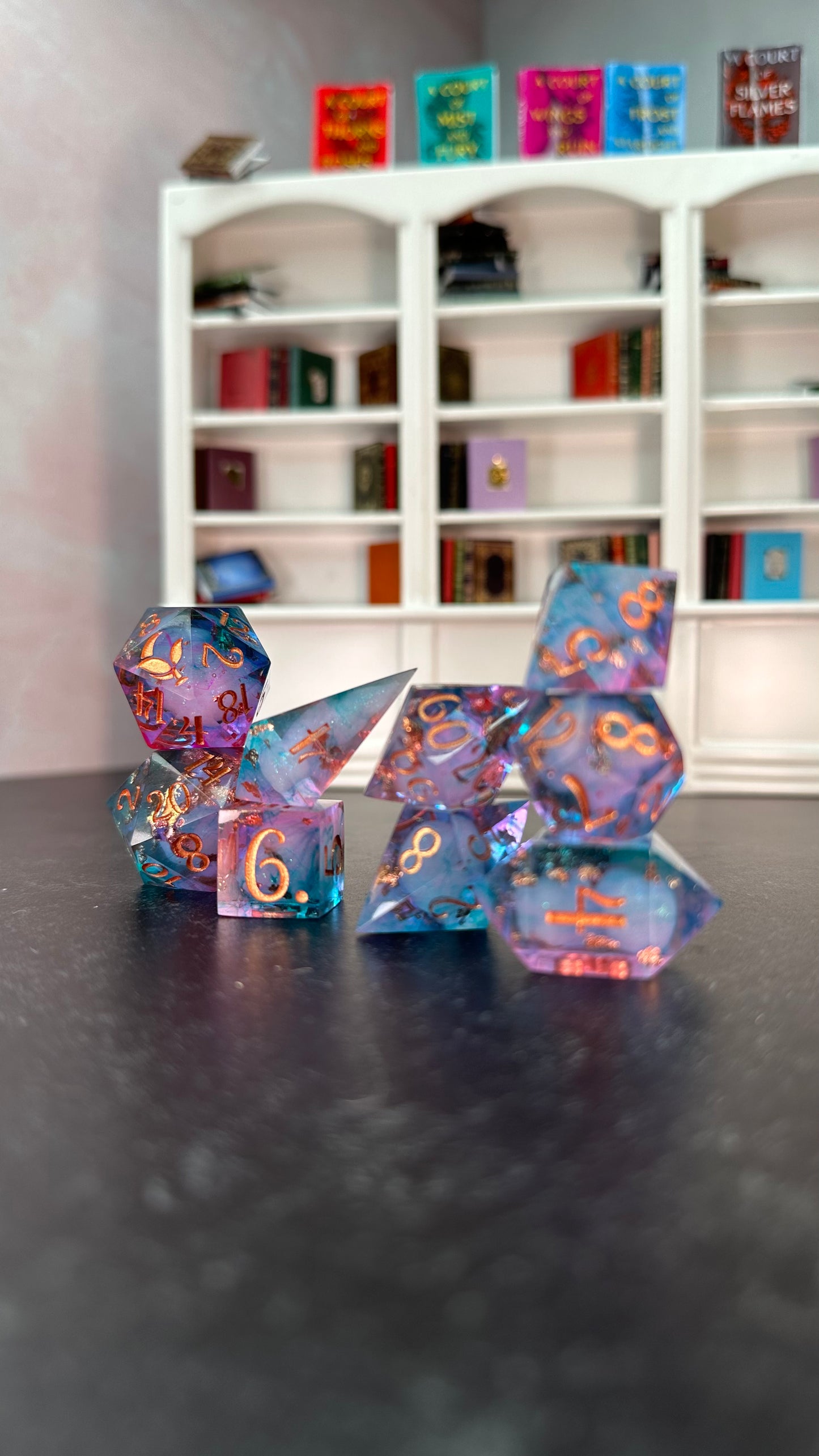 The Rainbow of Velaris- 8 piece polyhedral dice set