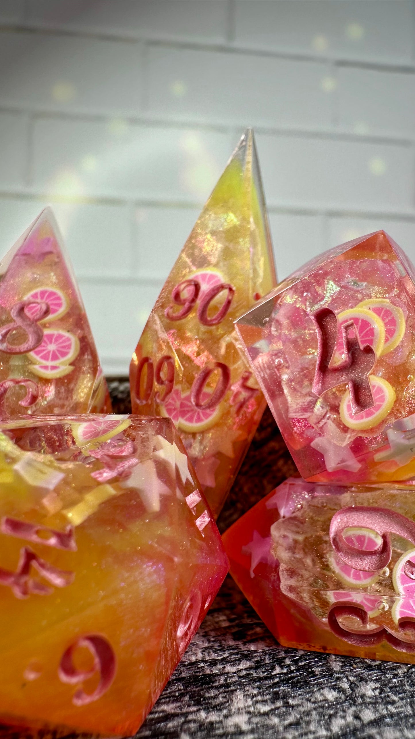 Lemonade at the Pink Pony Club Geode Dice- 8 piece polyhedral dice set- (Pointy Bois)