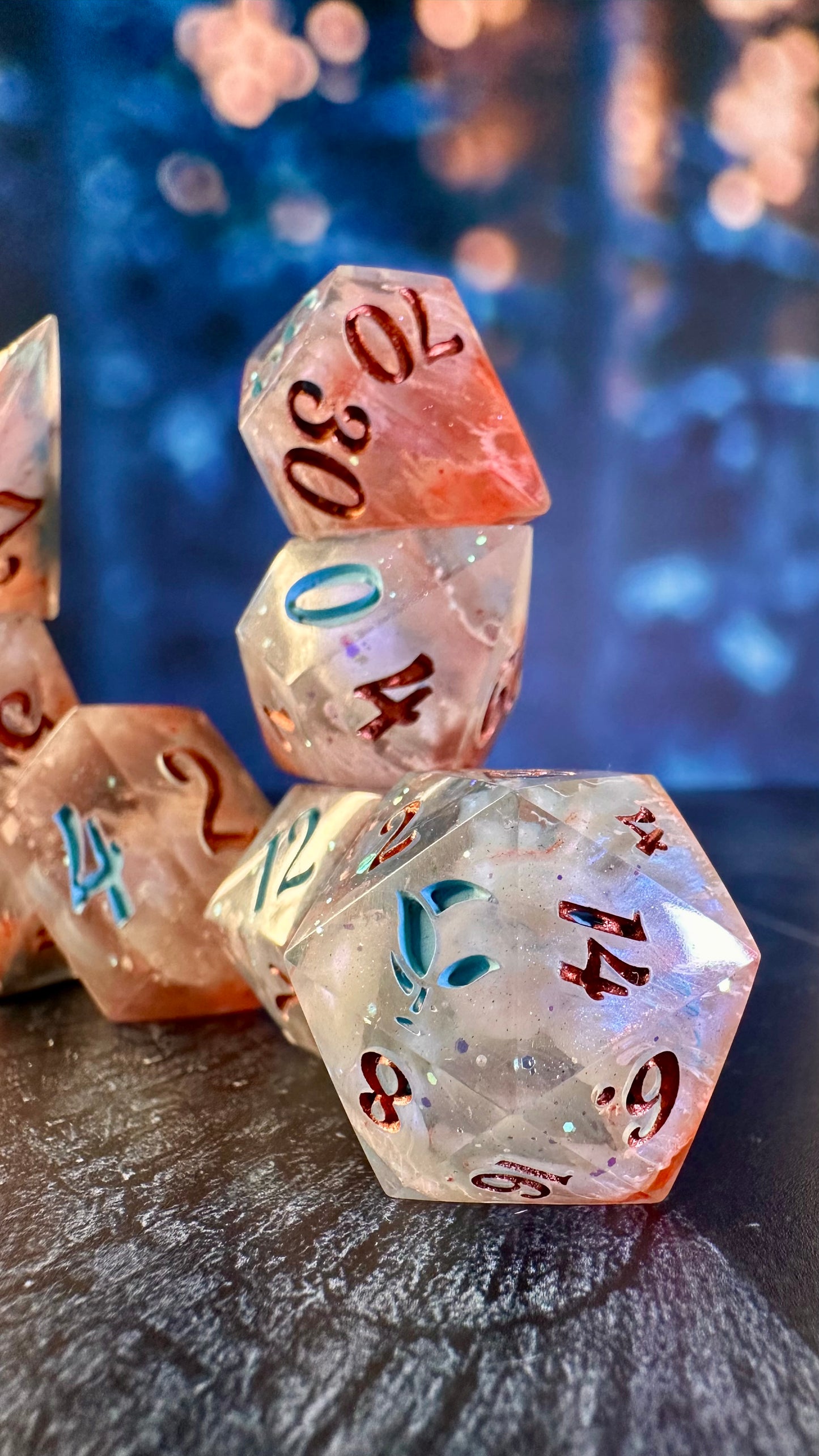 "Boq Woodsman, Munchkinland" 8 piece polyhedral dice set (Large) Pobody's Nerfect
